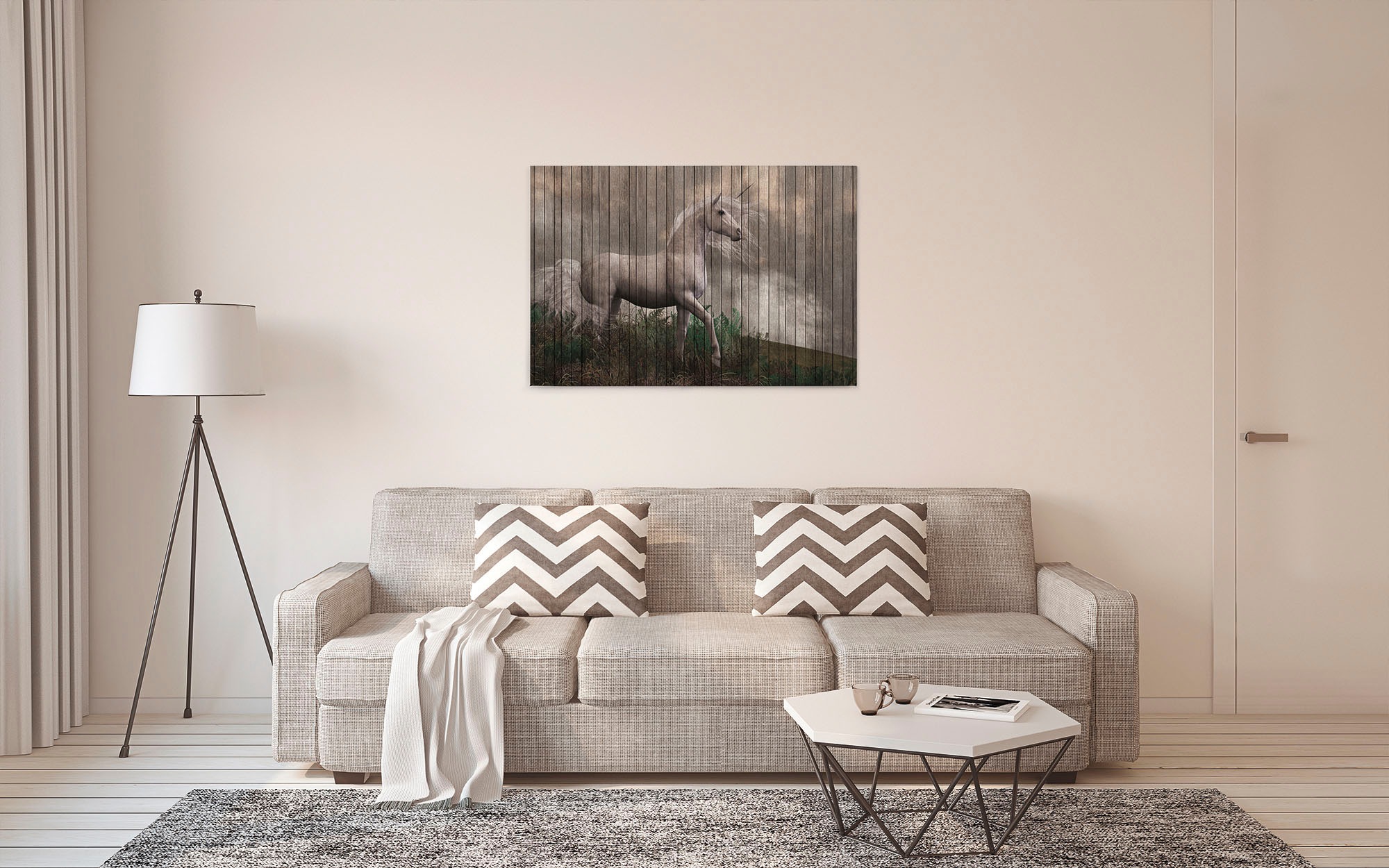 A.S. Création Leinwandbild »fantasy 3«, Kunst-Tiere-Kinder, (1 St.), Keilrahmen Bild Holzoptik Einhorn Leinwand-Bild Wohnzimmer modern Wand