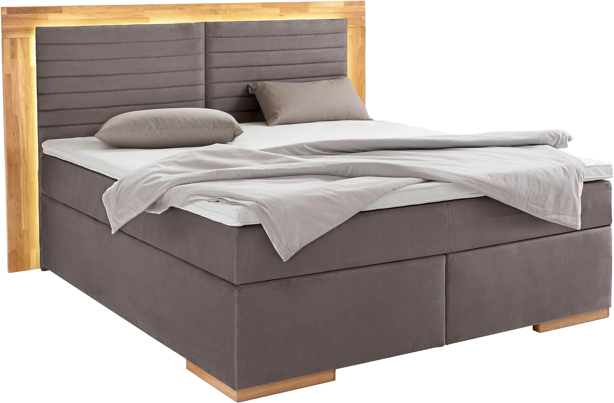 Places of Style Boxspringbett »Cup«, mit LED-Beleuchtung, Massivholzrahmen und Topper, in 2 Härtegraden