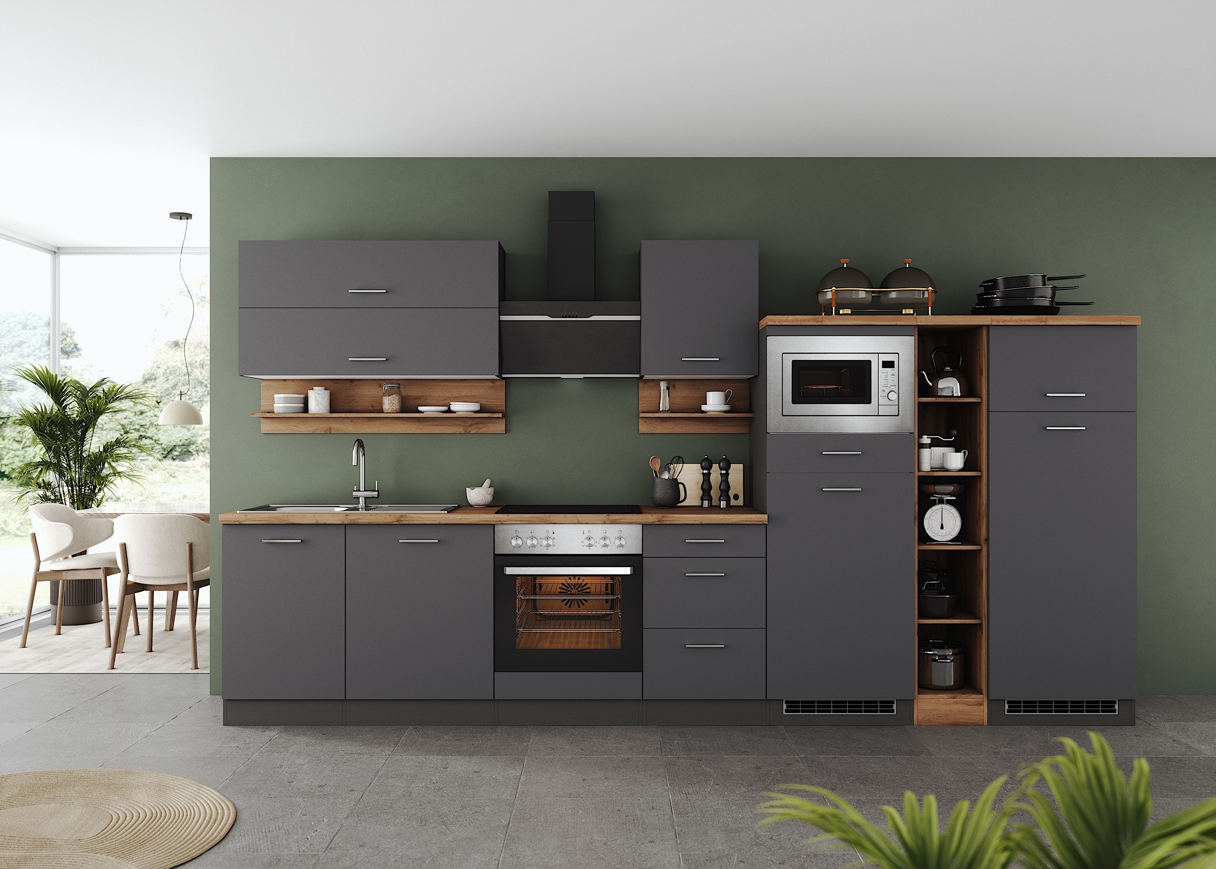 KOCHSTATION Küchenzeile »KS-Milan« 370 cm breit, robuste Metallauszüge, vie günstig online kaufen