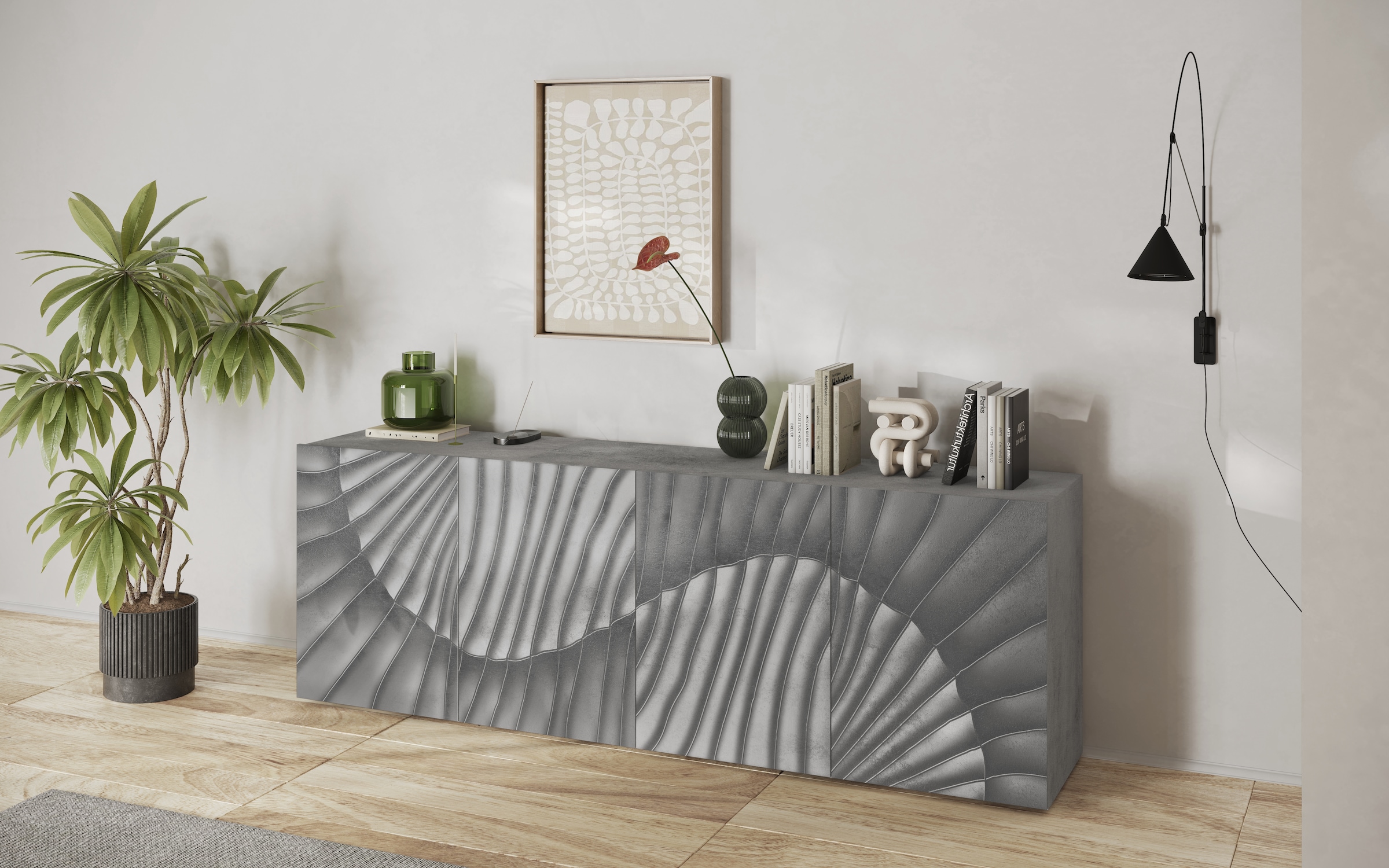 INOSIGN Sideboard »Snake Breite 241 cm, moderne Kommode mit 4 Türen«, Anrichte mit viel Stauraum, Front mit besonderem Siebdruck