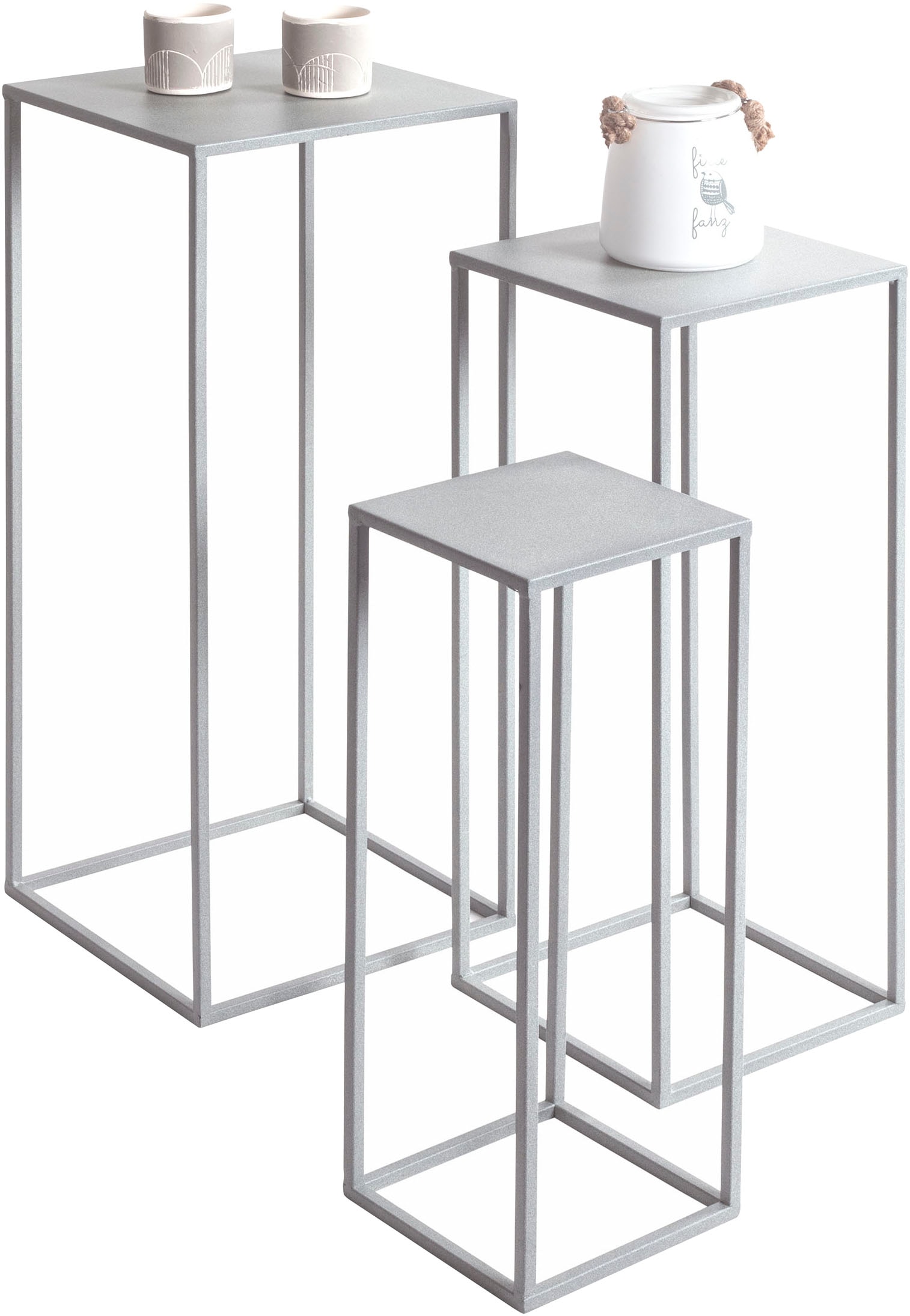HAKU Blumentisch »Blumenpodest, Blumenständer, Pflanzsäule« Set, 3er Set, 3 Stk. tlg. quadratisch - aus Metall Grau B/T/H 18/18/50, 23/23/60, 28/28/70 cm