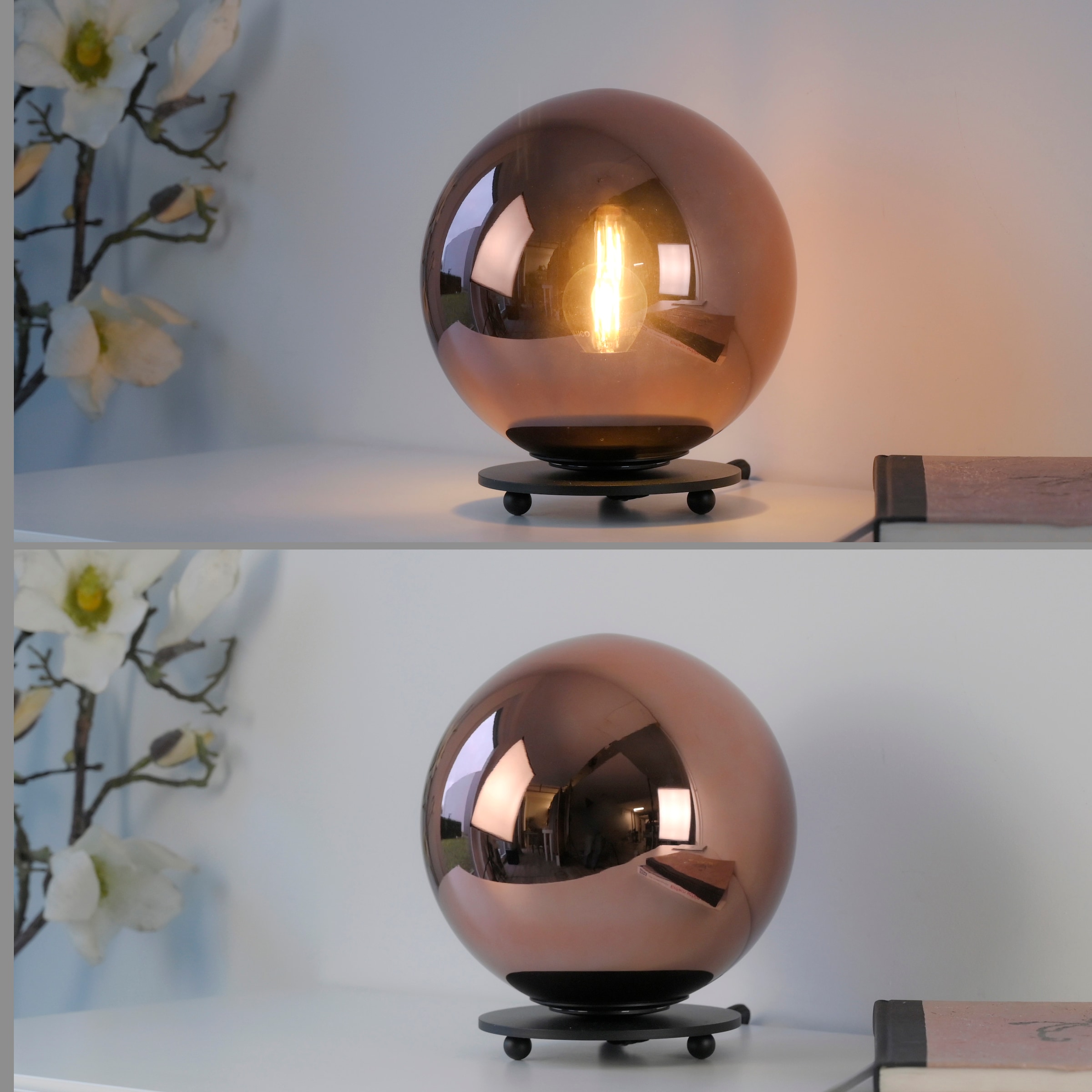 JUST LIGHT Tischleuchte »SHINY« E14 1 Stk. Exklusive Leuchtmittel, Schnurschalter, Rauchglas verspiegelt