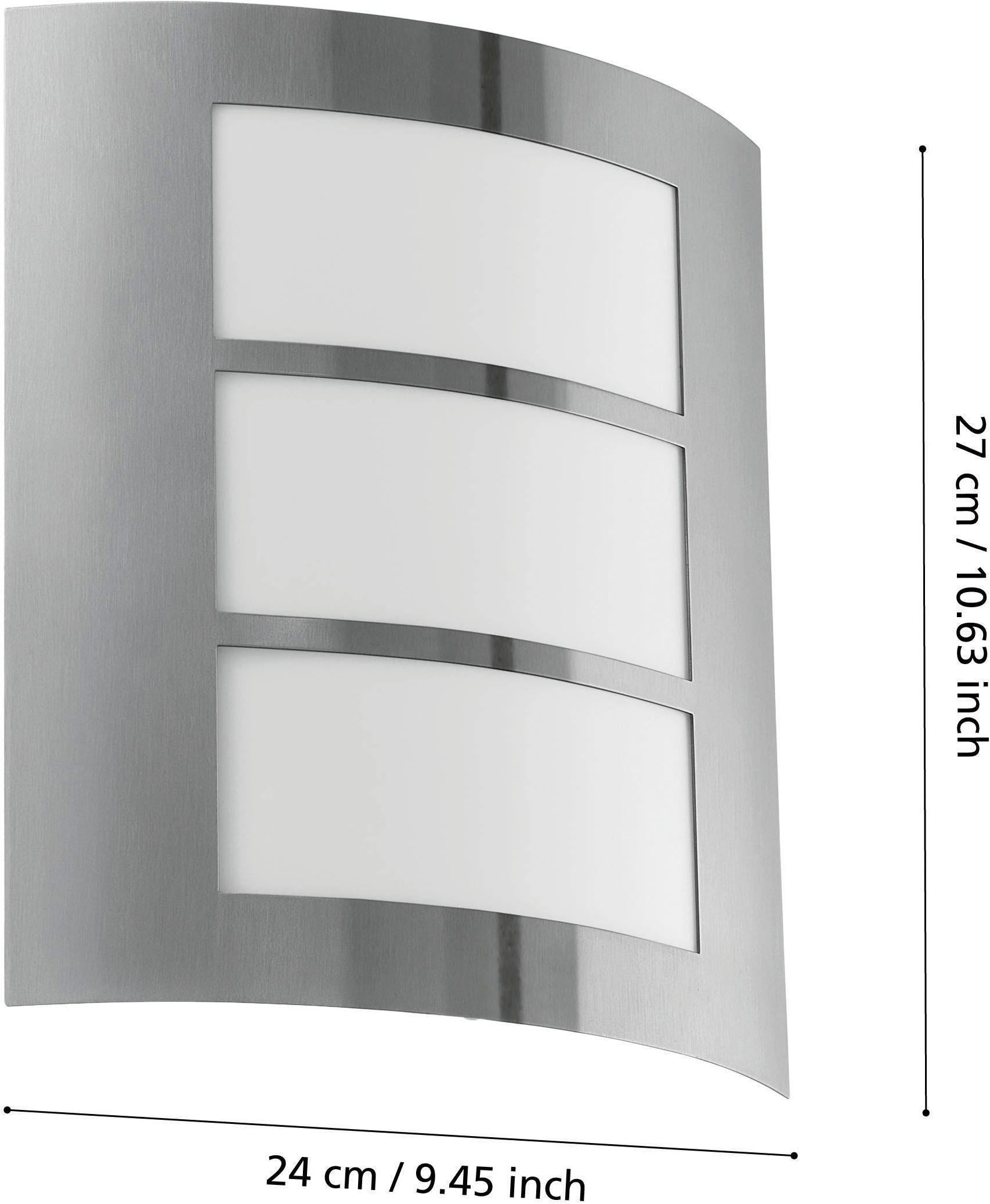 EGLO Wandleuchte »City, Wandlampe, Außenbeleuchtung, Außenlampe, silber, weiß, E27, IP44« E27 1 Stk. Wand-/Deckenleuchte - L23,5 x H26 x AL9 cm - edelstahl - 1X60W exkl.