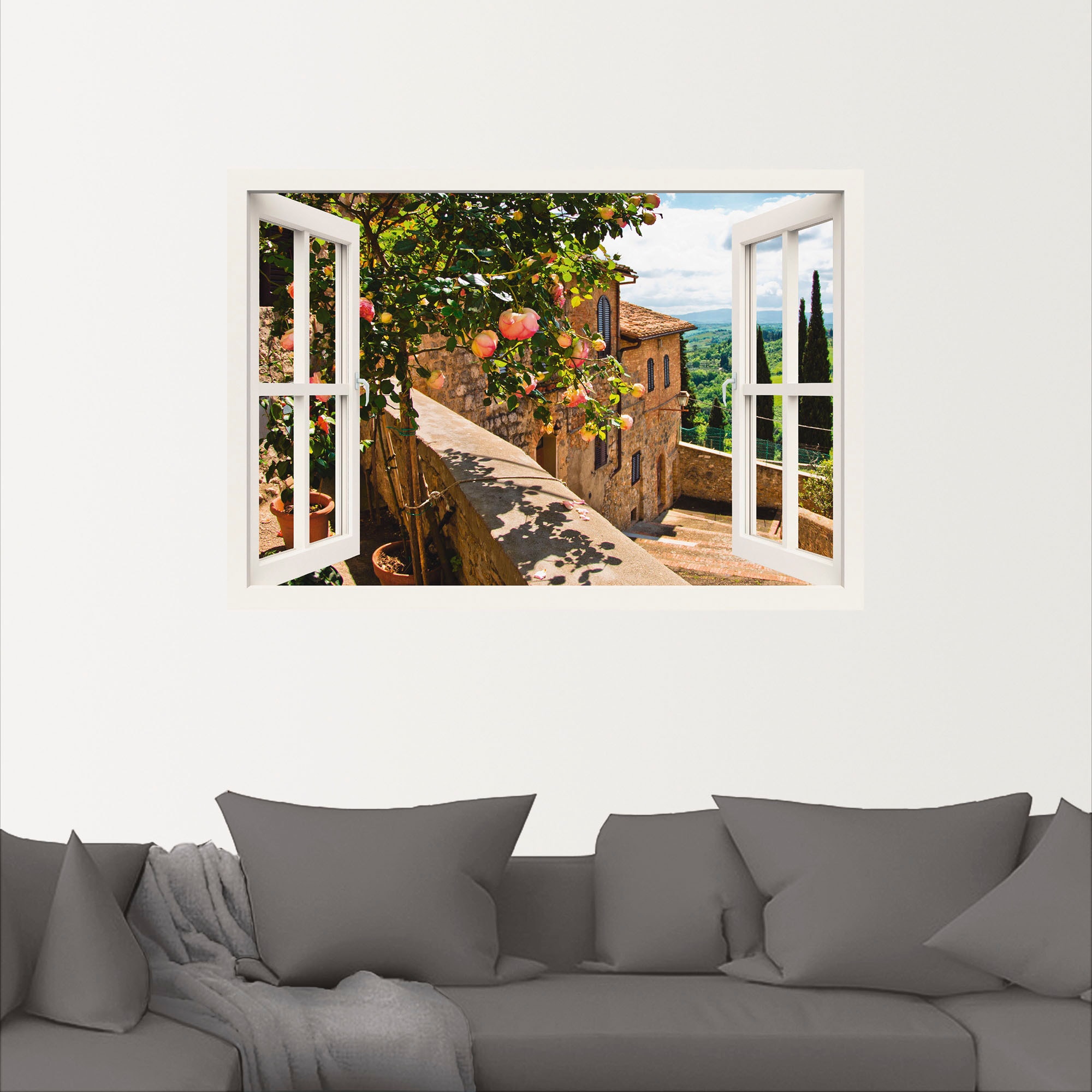 Artland Wandbild »Fensterblick Rosen auf Balkon Toskana«, Garten, (1 St.), günstig online kaufen