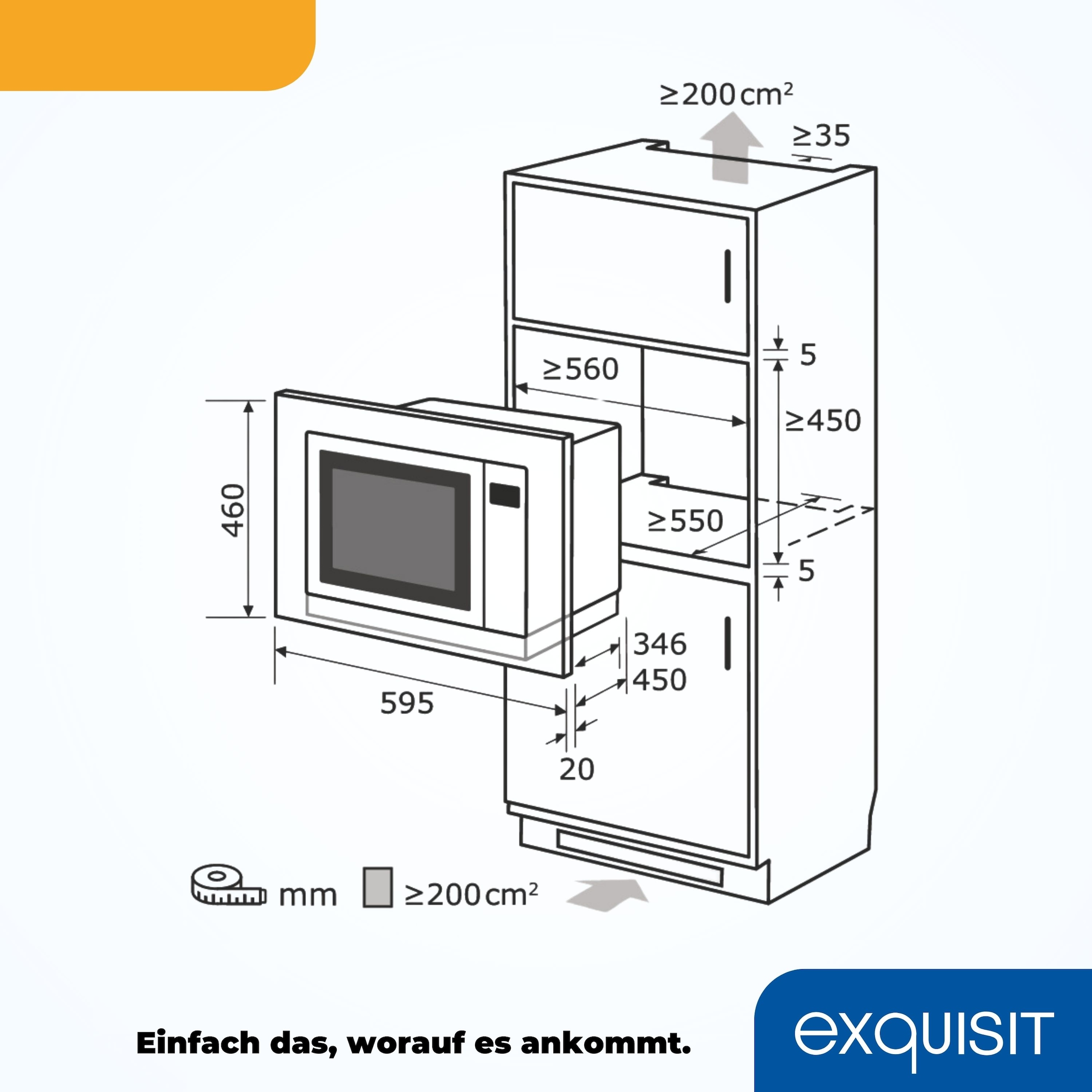 exquisit Einbau-Mikrowelle »EMW 2546.1 HI« 1450 W Auftauen,Aufwärmen,Grillen o.backen mit Heißluft-alles möglich