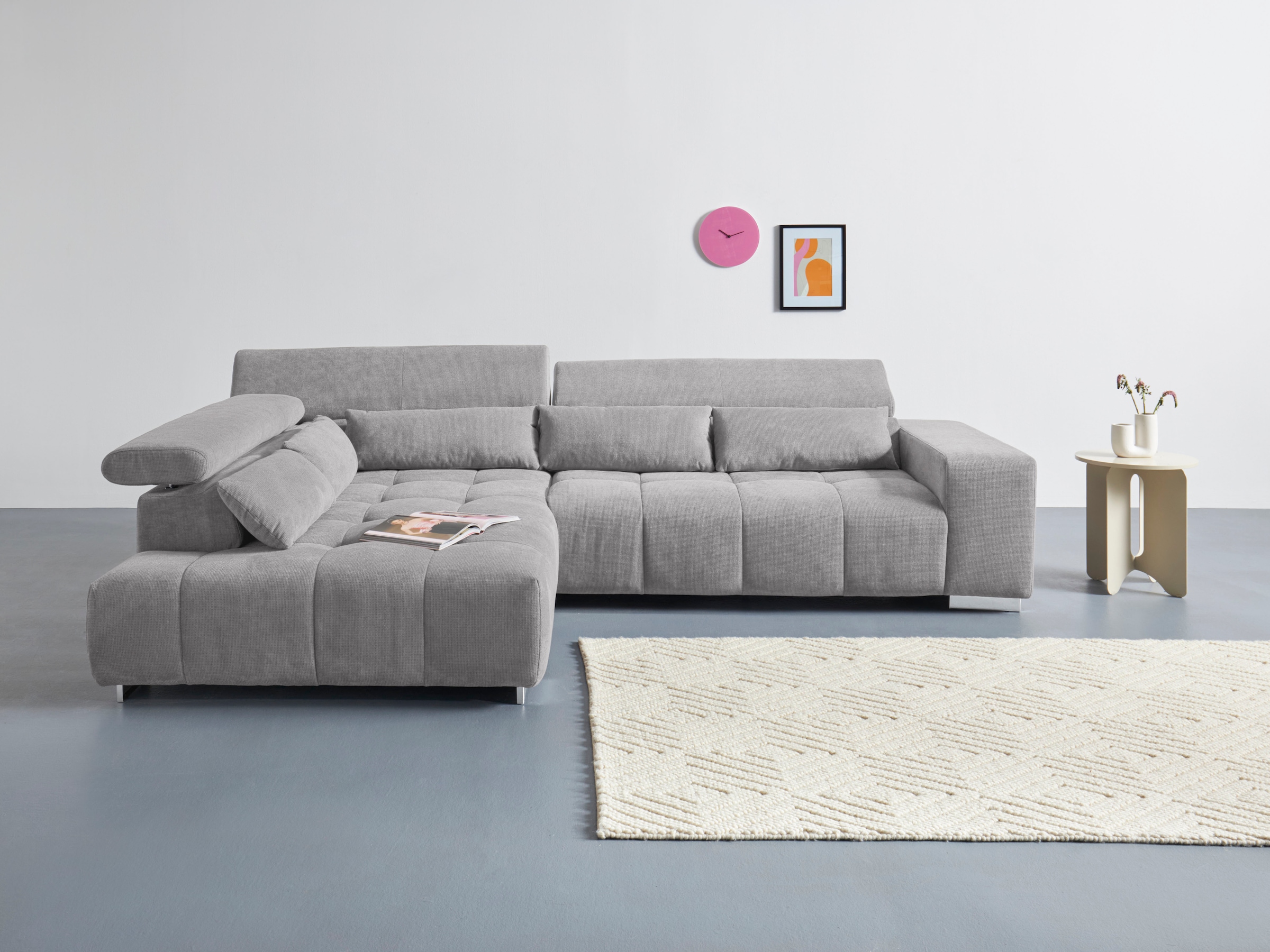 COTTA Ecksofa »Orion L-Form«, mit Ottomane, inklusive verstellbarer Kopfstützen und 5 Nierenkissen