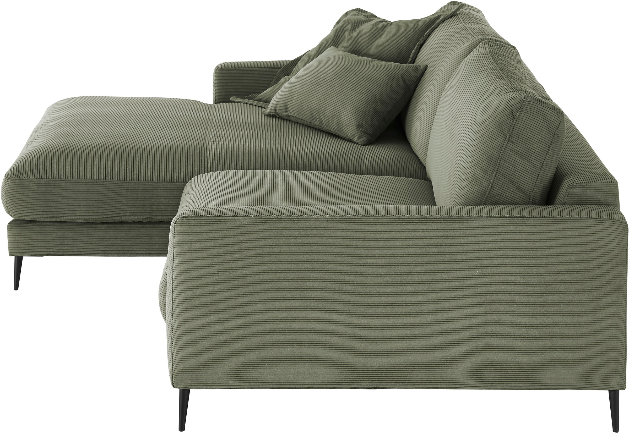 INOSIGN Ecksofa »Downtown, B/T/H: 272/190/84 cm L-Form«, weicher Sitzkomfort auch in Cord und Bouclé, incl. Zierkissen