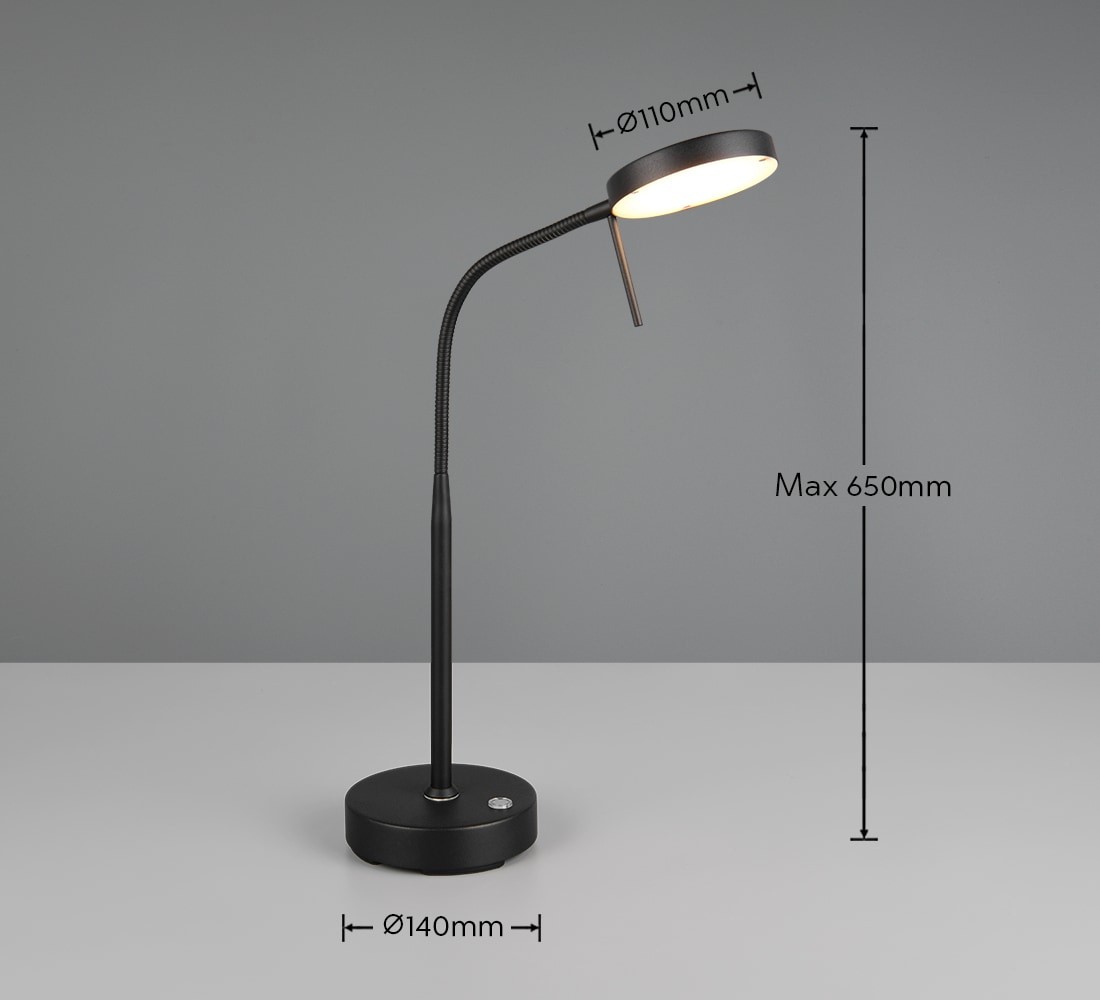 REALITY Leuchten LED Schreibtischlampe »MORENO, Akku LED Tischleuchte warmweiß bis kaltweiß 2700-4000-6000K« LED-Board 1 Stk. Farbwechsler | warmweiß - kaltweiß dimmbar, Lesearm schwenkbar, induktive Ladestation per USB-C aufladbar
