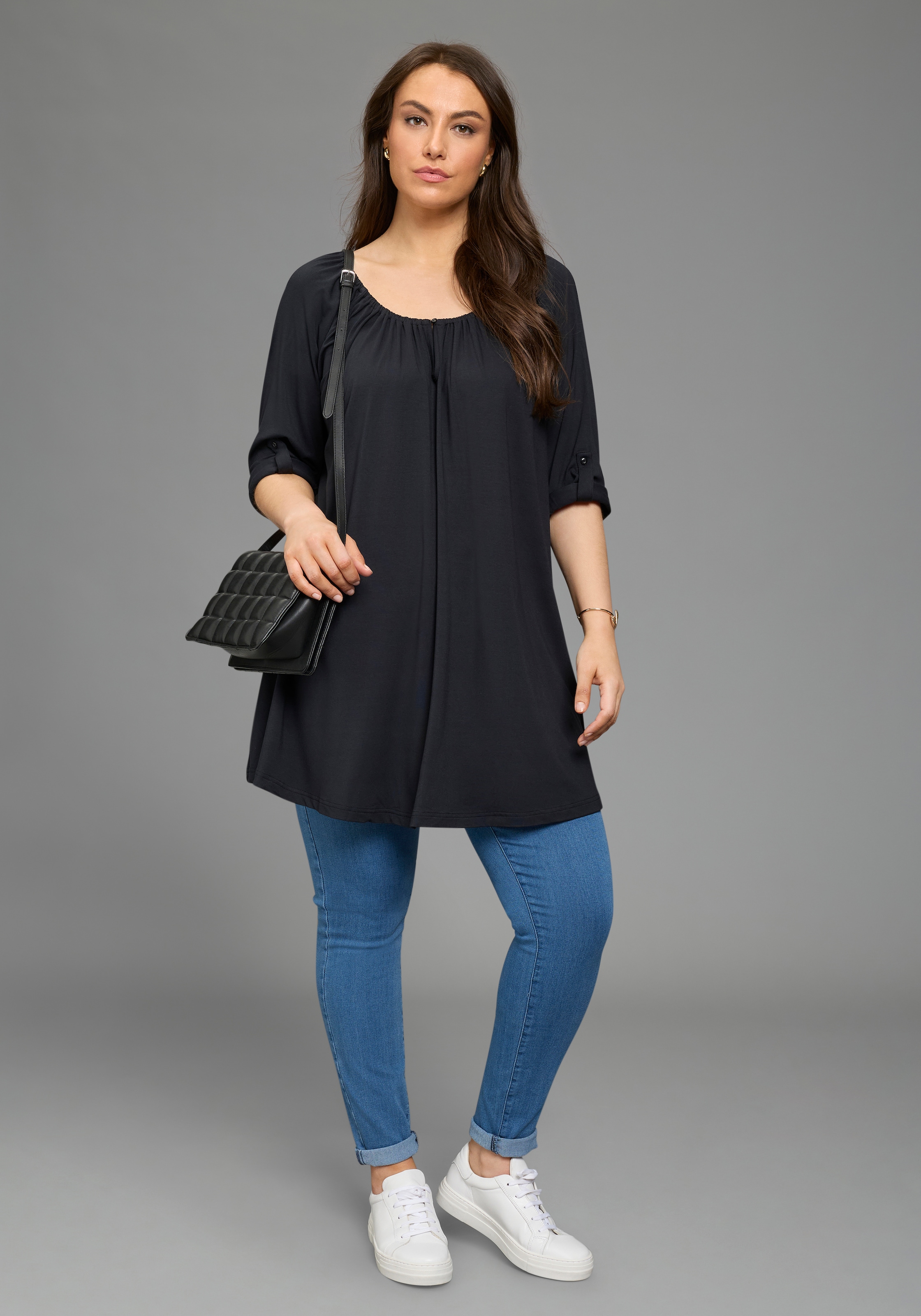 Laura Scott CURVE Longshirt im A-Shape mit krempelbaren Ärmeln