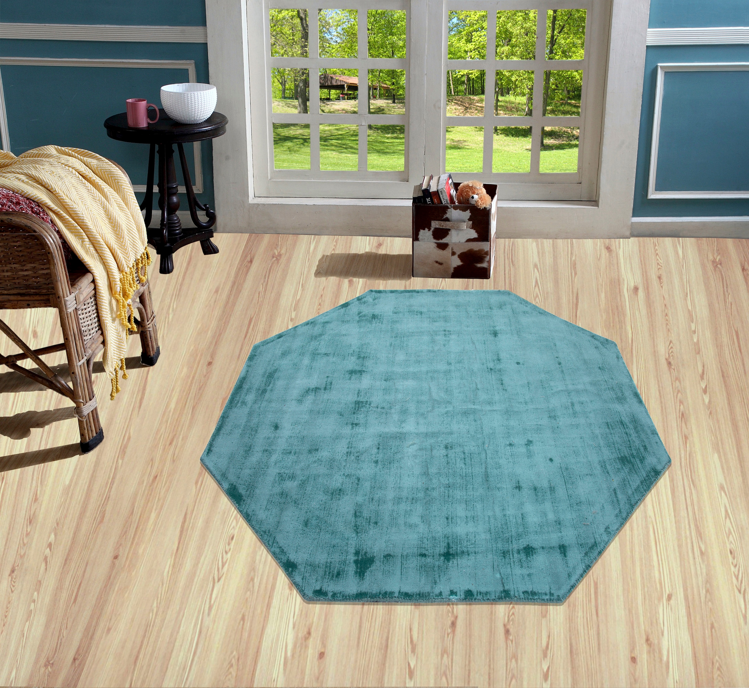 my home Teppich »Shirley, handgewebter Viskose Teppich, farblich changierend«, achteckig, Handweb Teppiche, Wohnzimmer, Schlafzimmer, Esszimmer