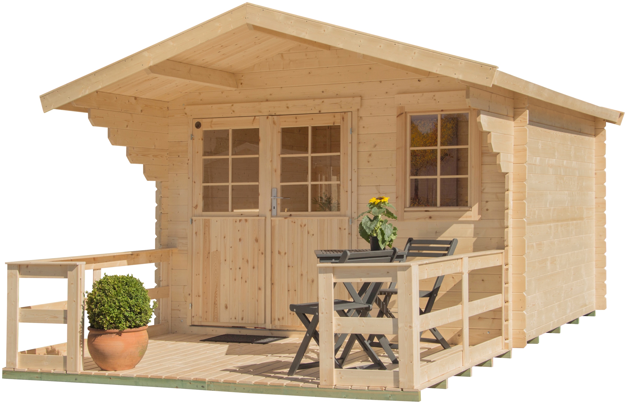 Kiehn-Holz Gartenhaus »Kallenberg mit kaufen 2«, Fußboden) online (Set, und Terrasse, Vordach