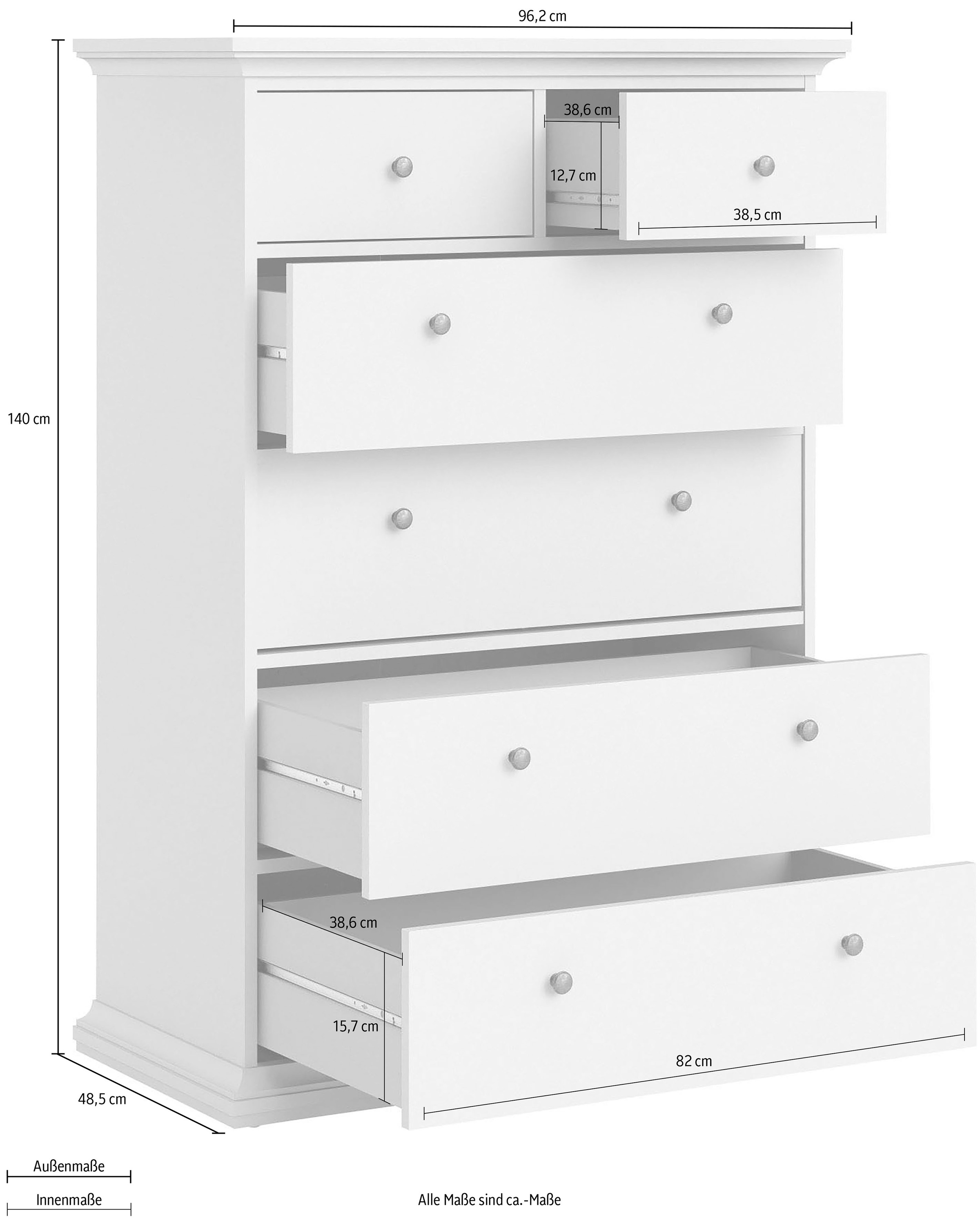 Home affaire Sideboard »Paris«, mit vielen Stauraummöglichkeiten und Rahmenoptik, Breite Höhe 140 cm