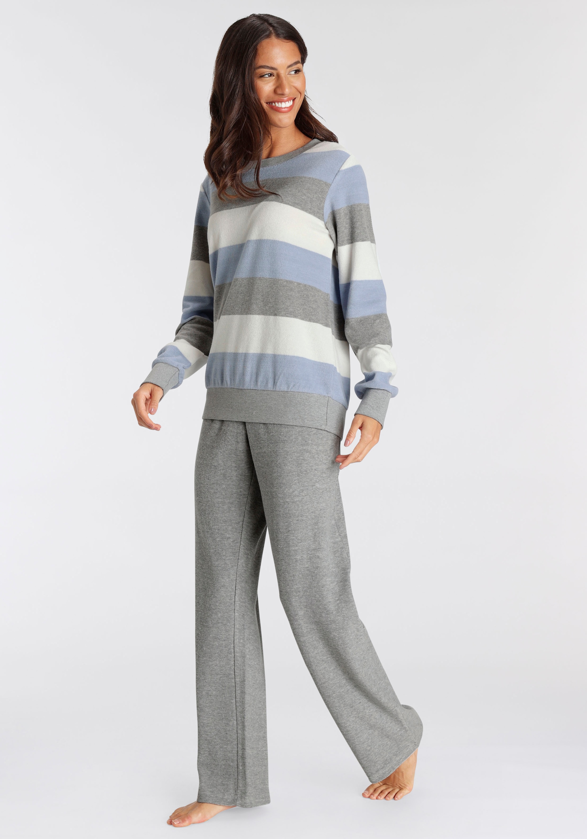 Vivance Dreams Pyjama, (2 tlg.), aus weichem Frottée und mit Colorblock Streifen