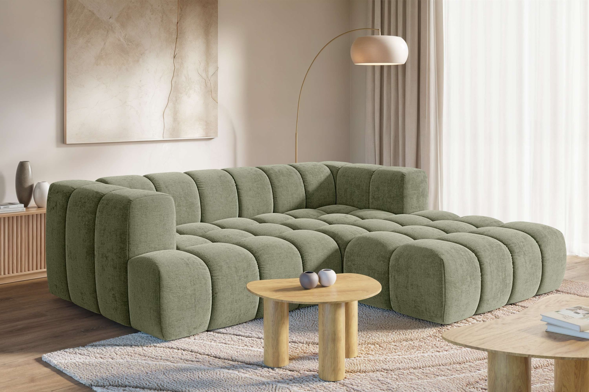 homsy by Ana Johnson Ecksofa »XL BOUBELLE L-Form extra tief, Design-Sofa, Bubble-Optik, Breite 247cm« hoher Sitzkomfort dank Wellenunterfederung, modern, mit Steppung