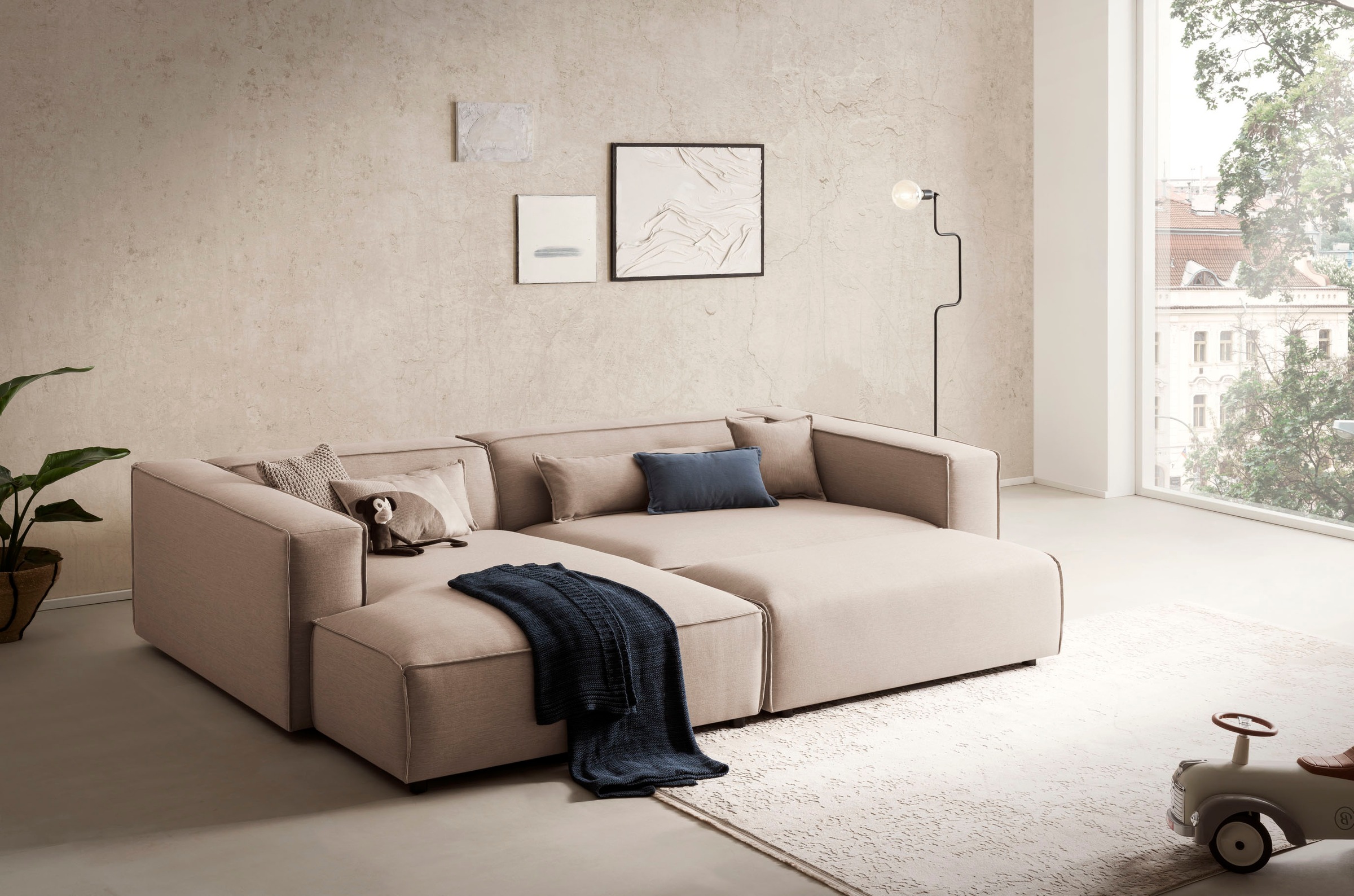 LeGer Home by Lena Gercke Polsterecke »PIARA XXL, L-Form, incl. Hocker«, stellbar zum Schlafsofa (Krokodilverbinder), in Cord und Flachgewebe