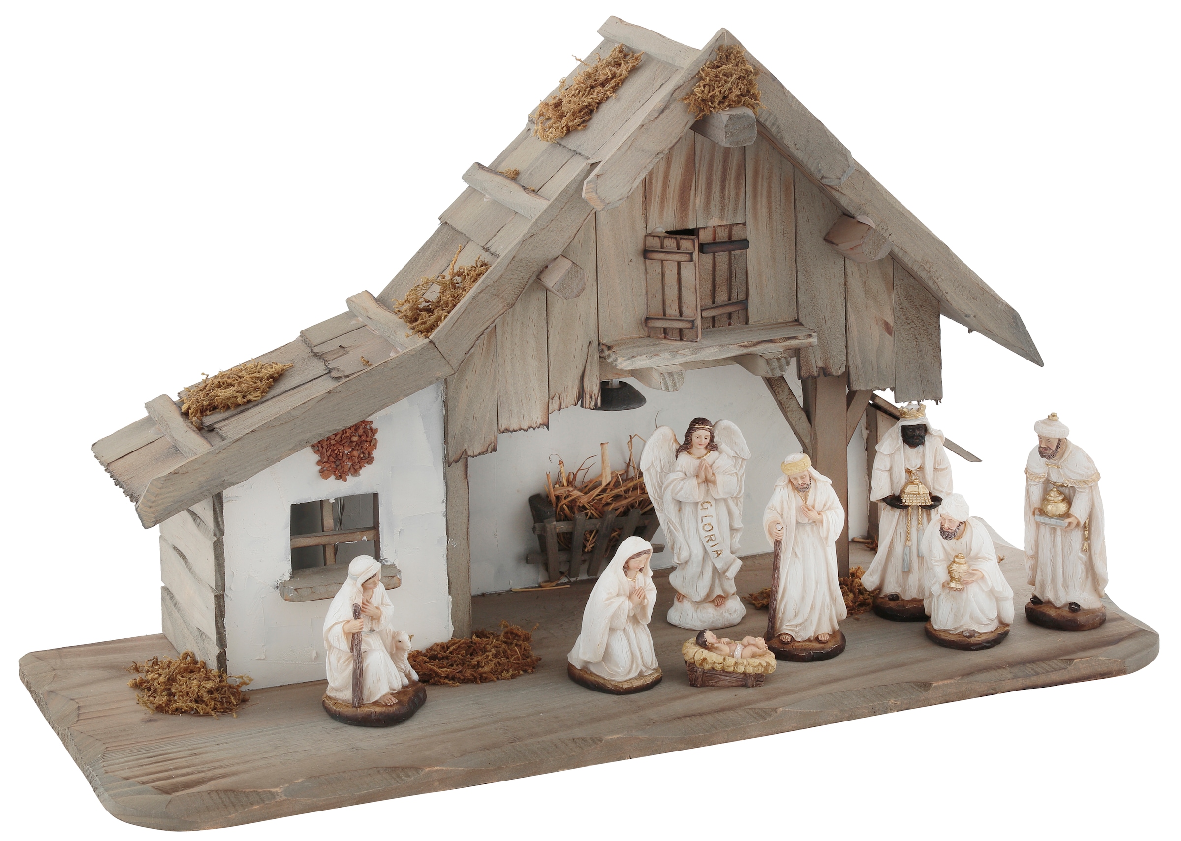 my home Krippe »Weihnachtsdeko«, (Set, 9 tlg.), aus Holz mit LED-Laterne,  inklusive Krippenfiguren kaufen