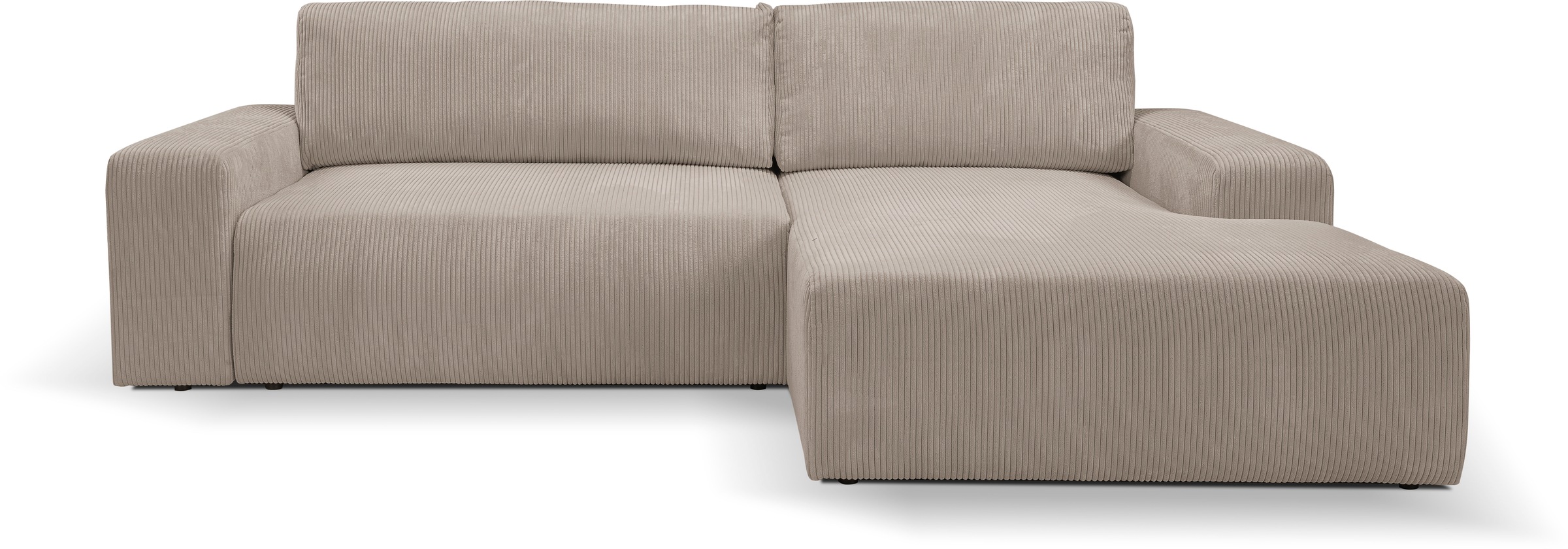 WERK2 Ecksofa »Rotterdam-L, kuschelweicher Cord oder Breitcord, L-Form, Breite 267 cm«, Design Ecksofa mit Schlaffunktion & Bettkasten, Cord, Hellgrau/Beige