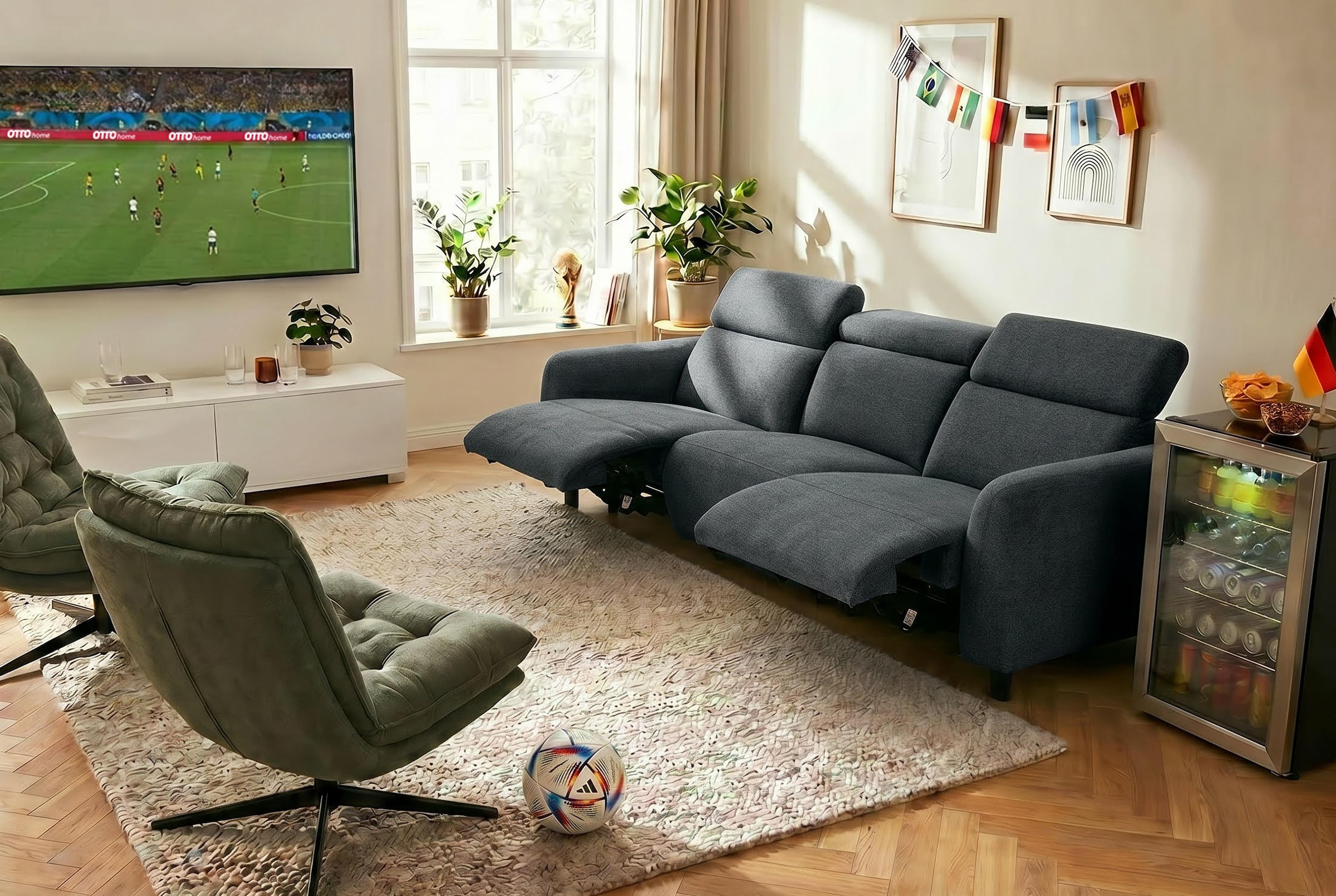 OTTO home 3-Sitzer »SKAANE Struktur-Sofa, 229 cm, manuelle-u. elektrische Relaxfunktion« Relax-Funktion in 2 Sitzen, Kopfteilverstellung,