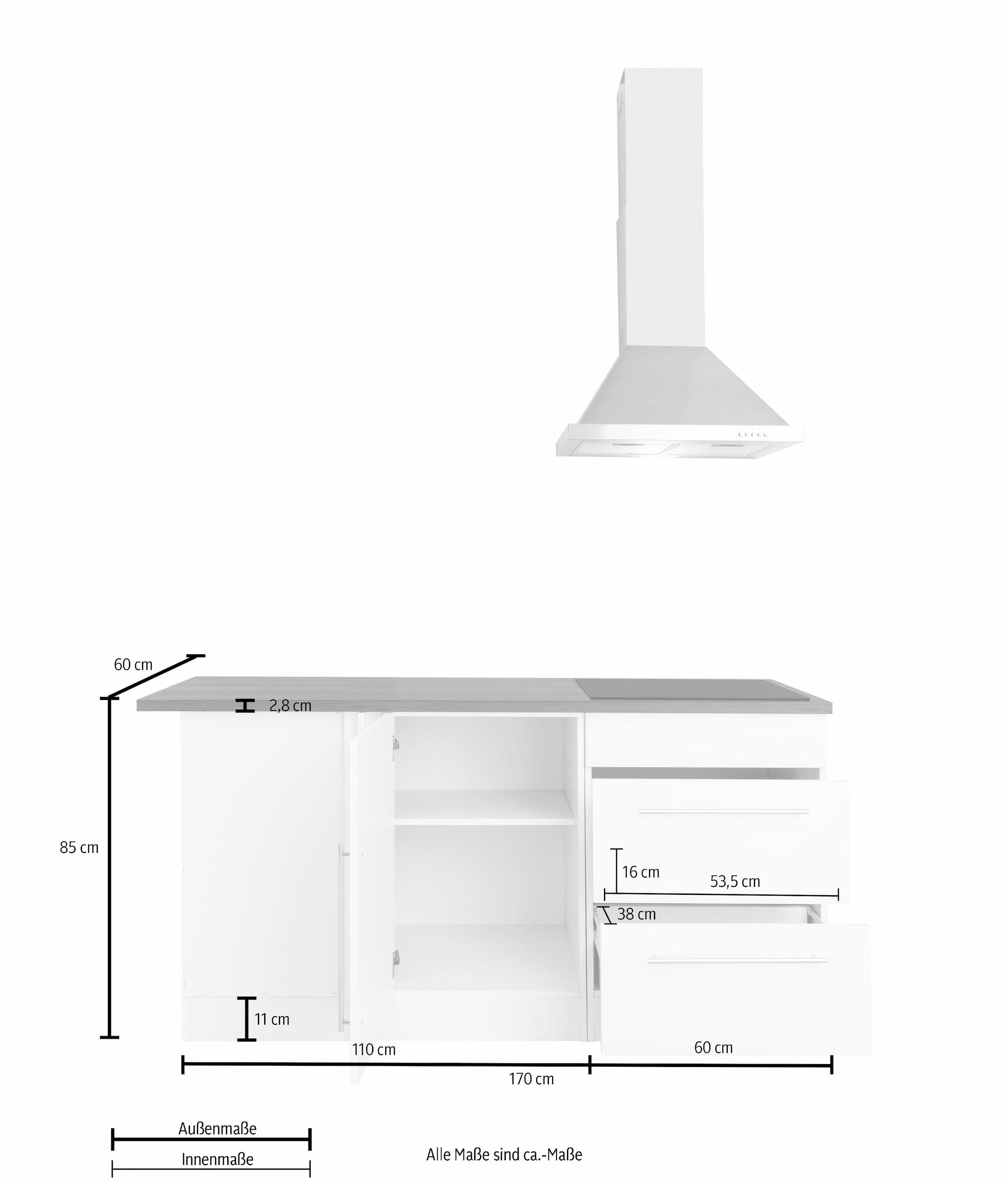 KOCHSTATION Winkelküche »KS-Samos«, Stellbreite 230x170 cm, wahlweise mit E-Geräten, mit Arbeitsplatte