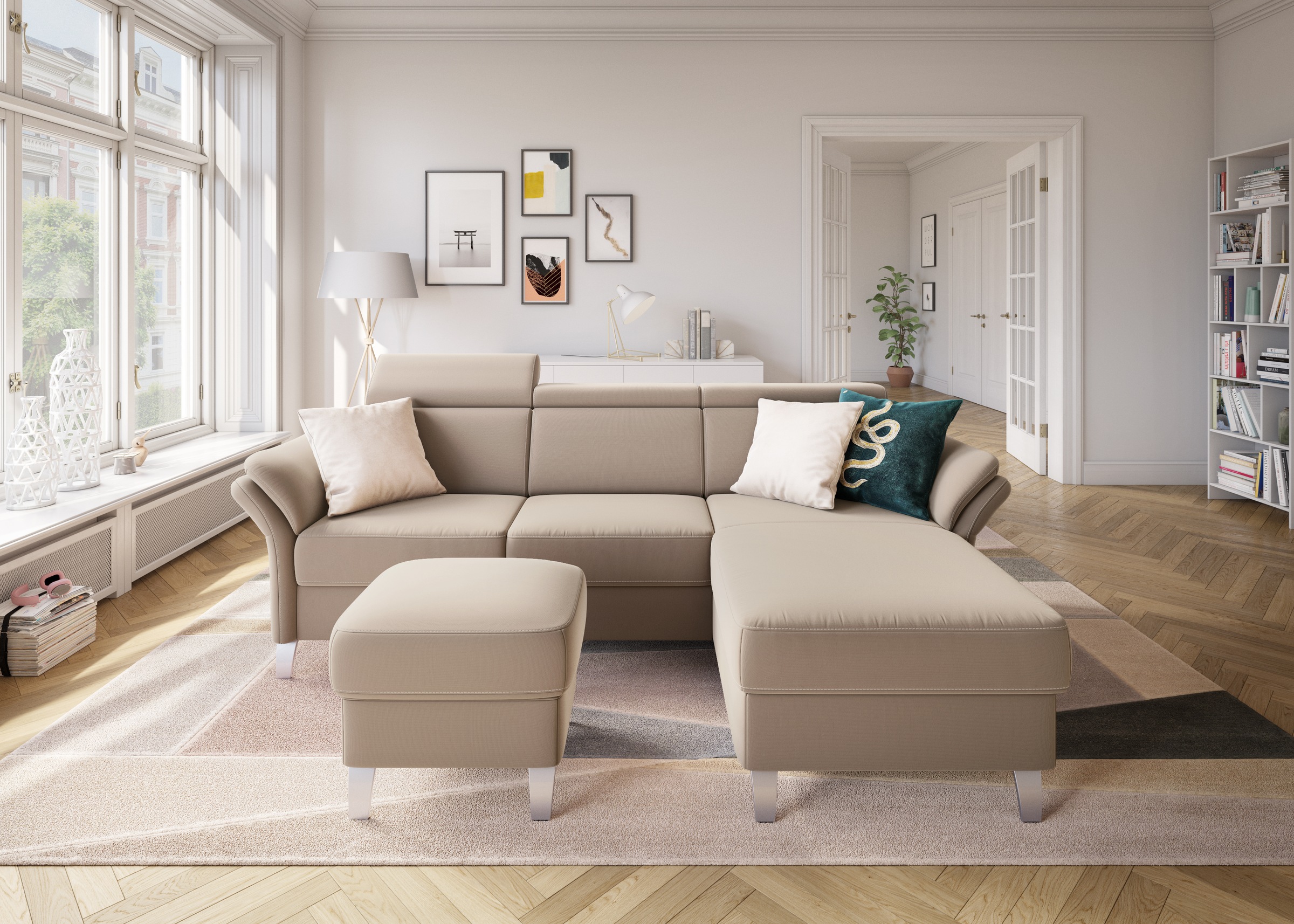 sit&more Ecksofa »Vincenzo L-Form«, inklusive Kopfteilverstellung, wahlweise mit Bettfunktion, Bettkasten