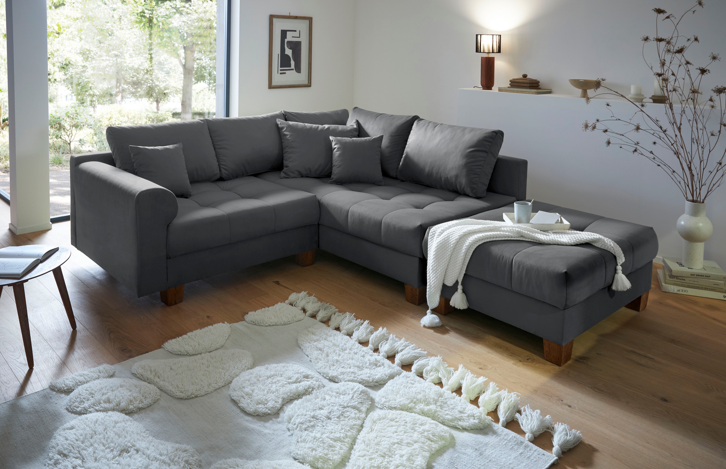 Home affaire Ecksofa »Rice L-Form inkl. Hocker«, (Set, mit Hocker), mit Bon günstig online kaufen