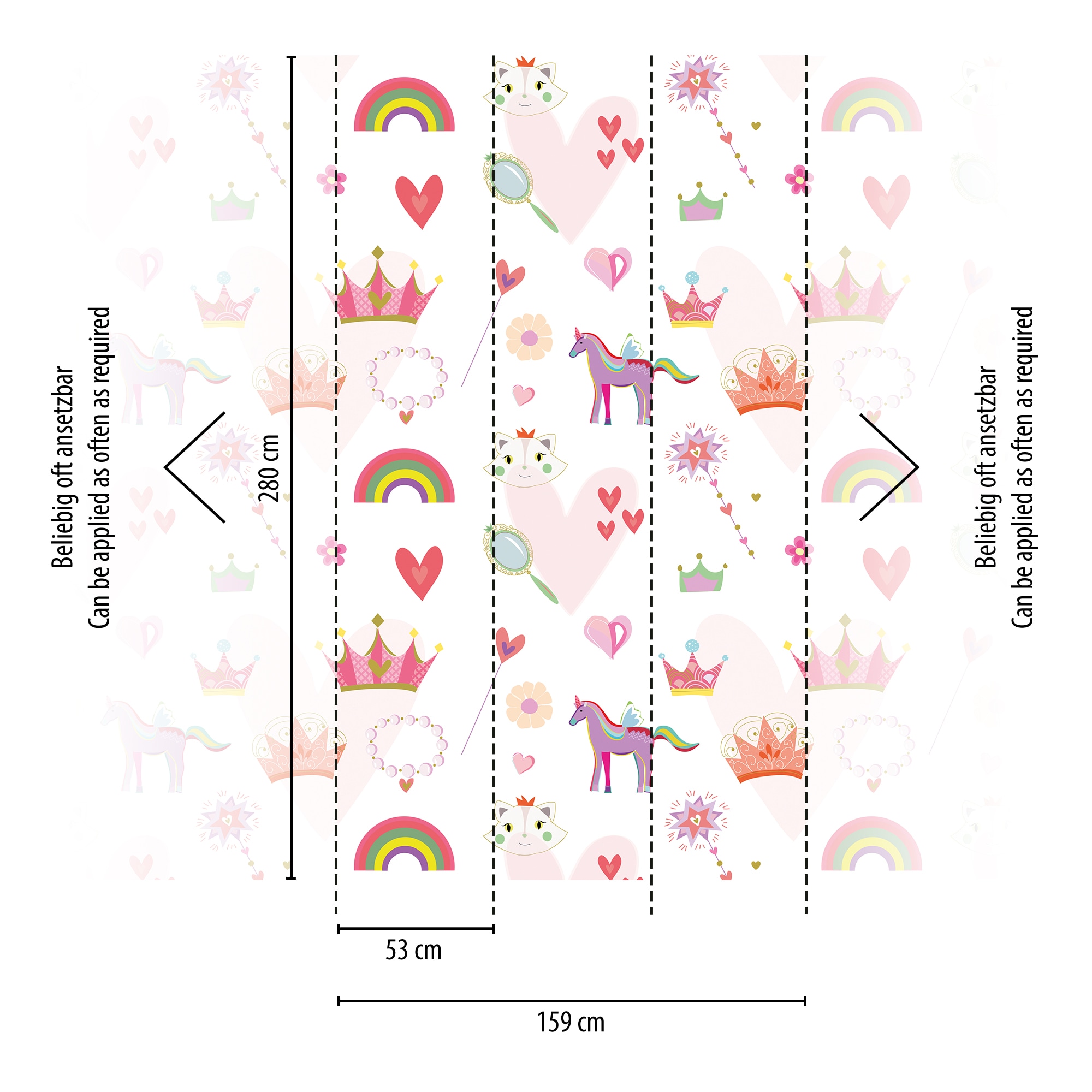 living walls Fototapete »Fototapete Mädchenzimmer Prinzessin und Einhörner«, matt-gemustert-neutral, Kinder-Tapete Tapeten Kinderzimmer Schlafzimmer modern Design Optik