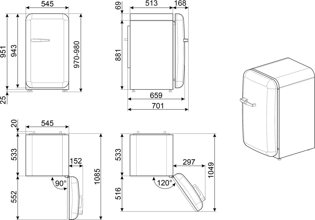 5. Bild von Smeg Kühlschrank »FAB10H«, FAB10HRWH5, 97 cm hoch, 54,5 cm breit