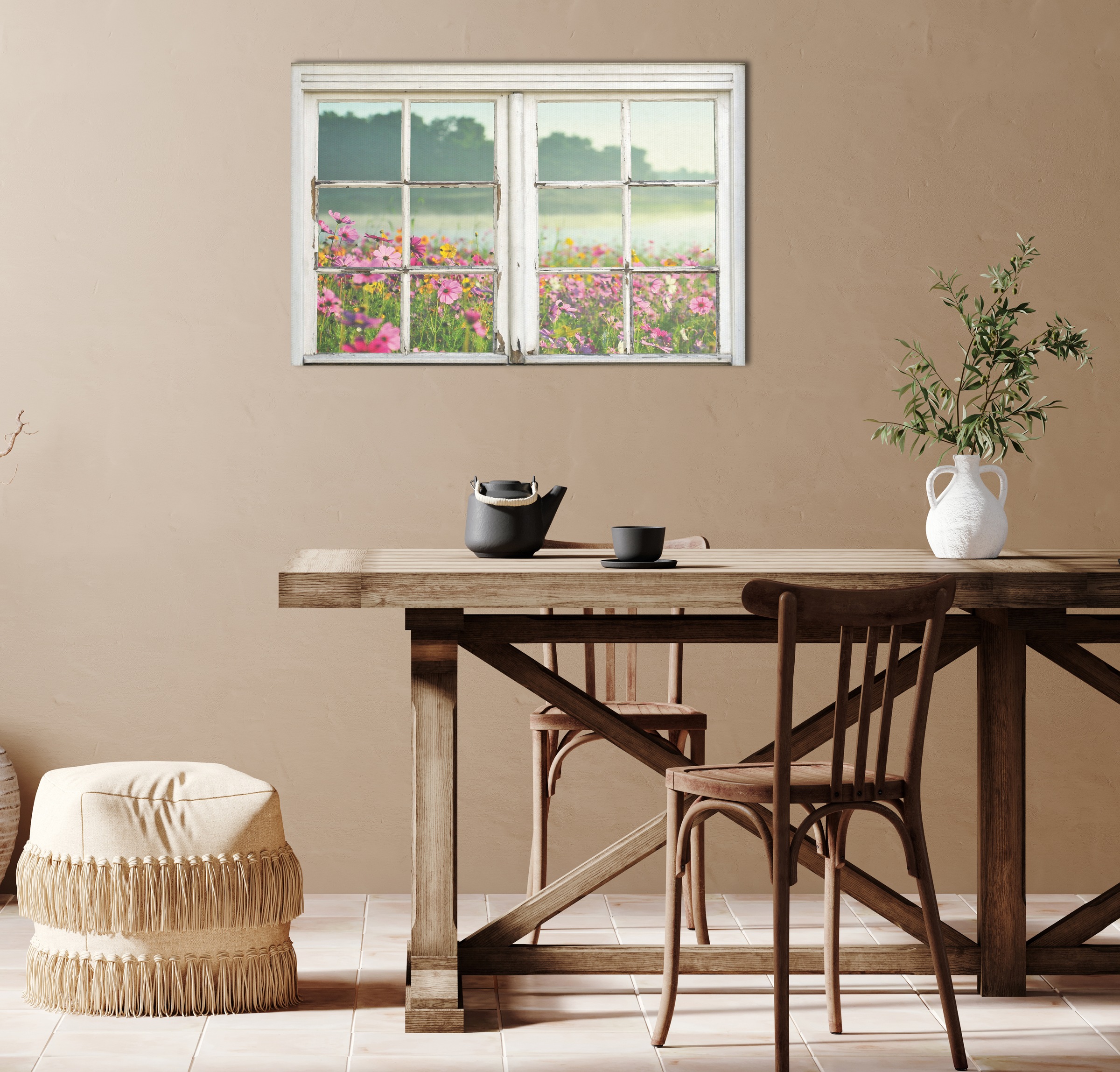 queence Leinwandbild »Blumenwiese«, Bäume-Natur-Wiesen & Bäume-Fensterblick günstig online kaufen