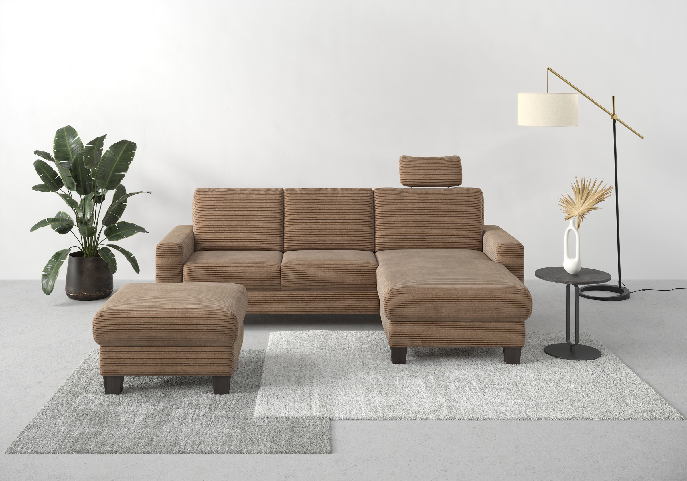 Home affaire Polsterhocker »Summer«, inkl. Stauraum, Cord-Bezug, wengefarbene Holzfüße