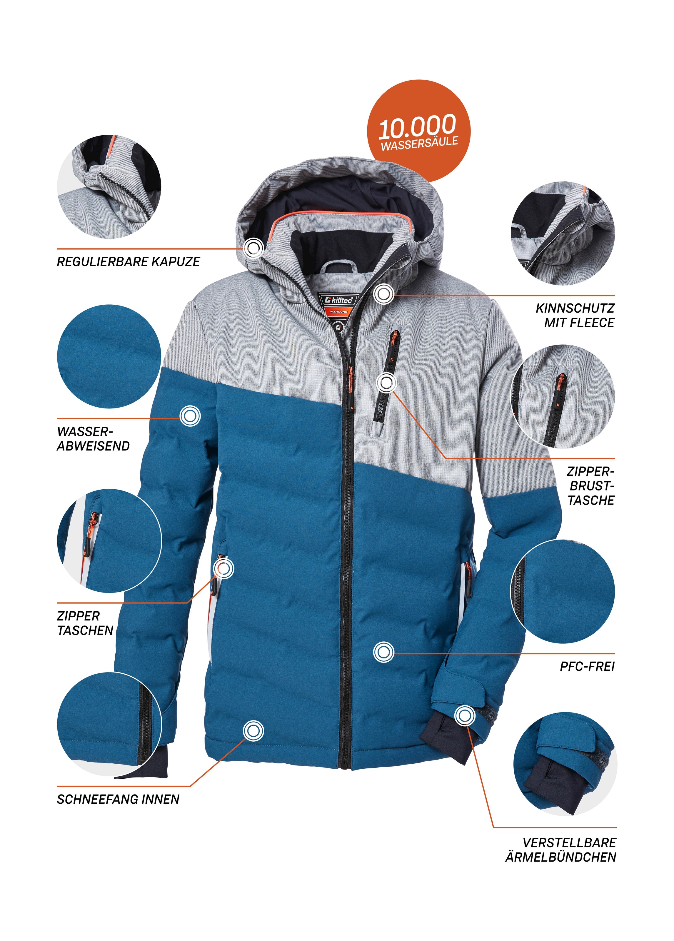 Killtec Skijacke »KSW 172 BYS SKI QLTD JCKT«, Wasserabweisende, atmungsaktive Winterjacke im Colourblock-Design