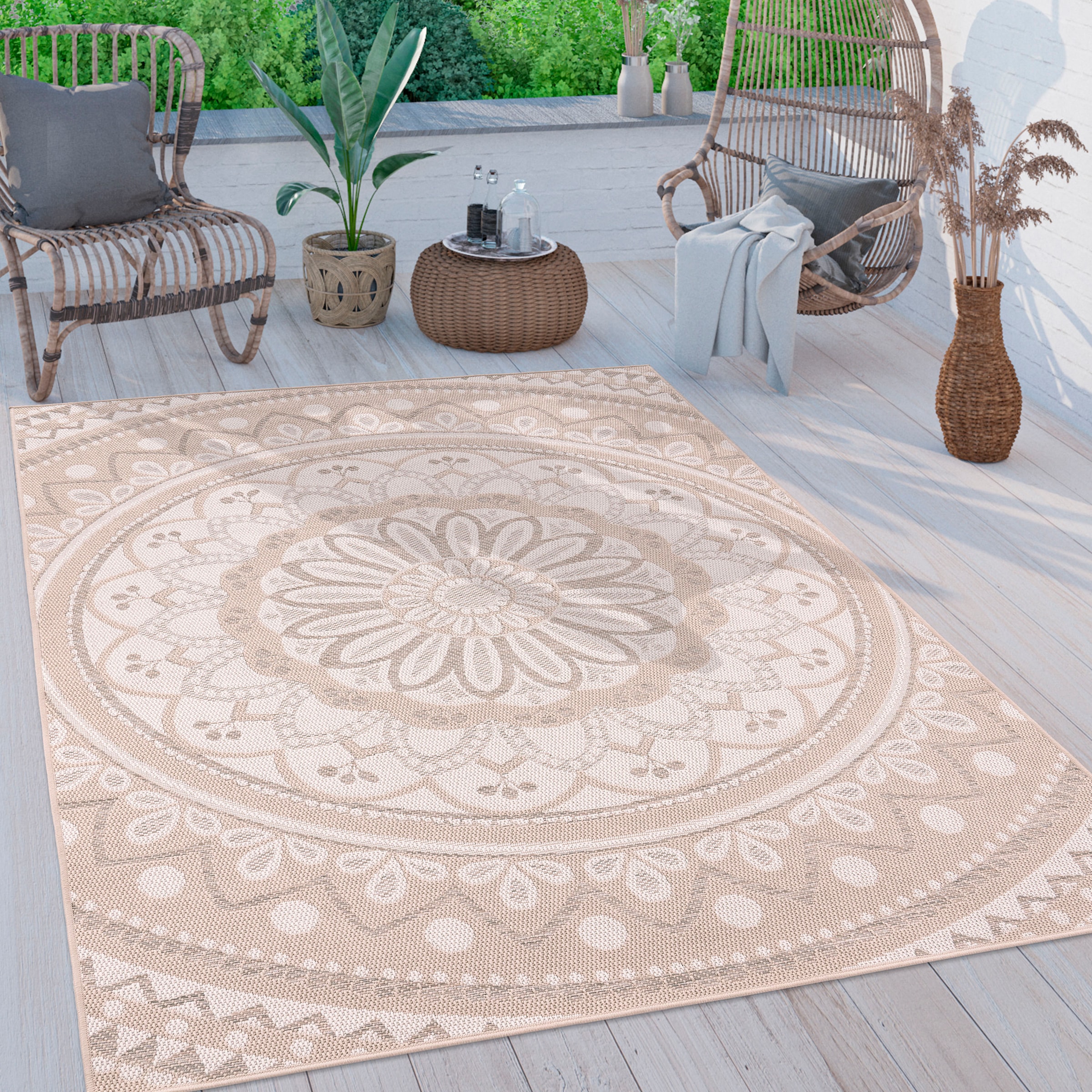 Paco Home Teppich »Brescia 471«, rechteckig, 4 mm Höhe, Flachgewebe, modernes orientalisches Design, In- und Outdoor geeignet