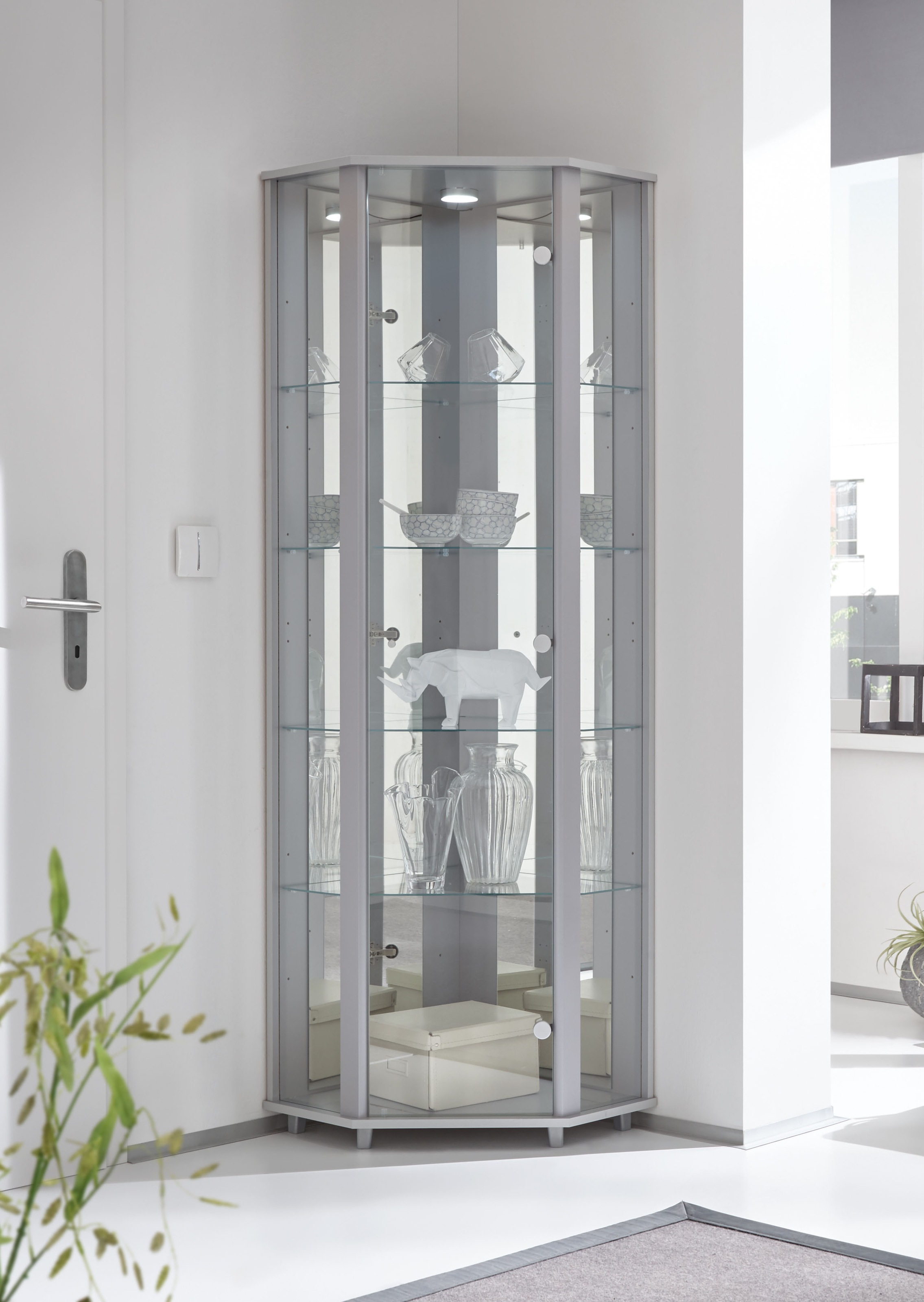 fif möbel Eckvitrine »TRIO Höhe ca. 172 cm, ink. Beleuchtung«, Eckvitrine/G günstig online kaufen