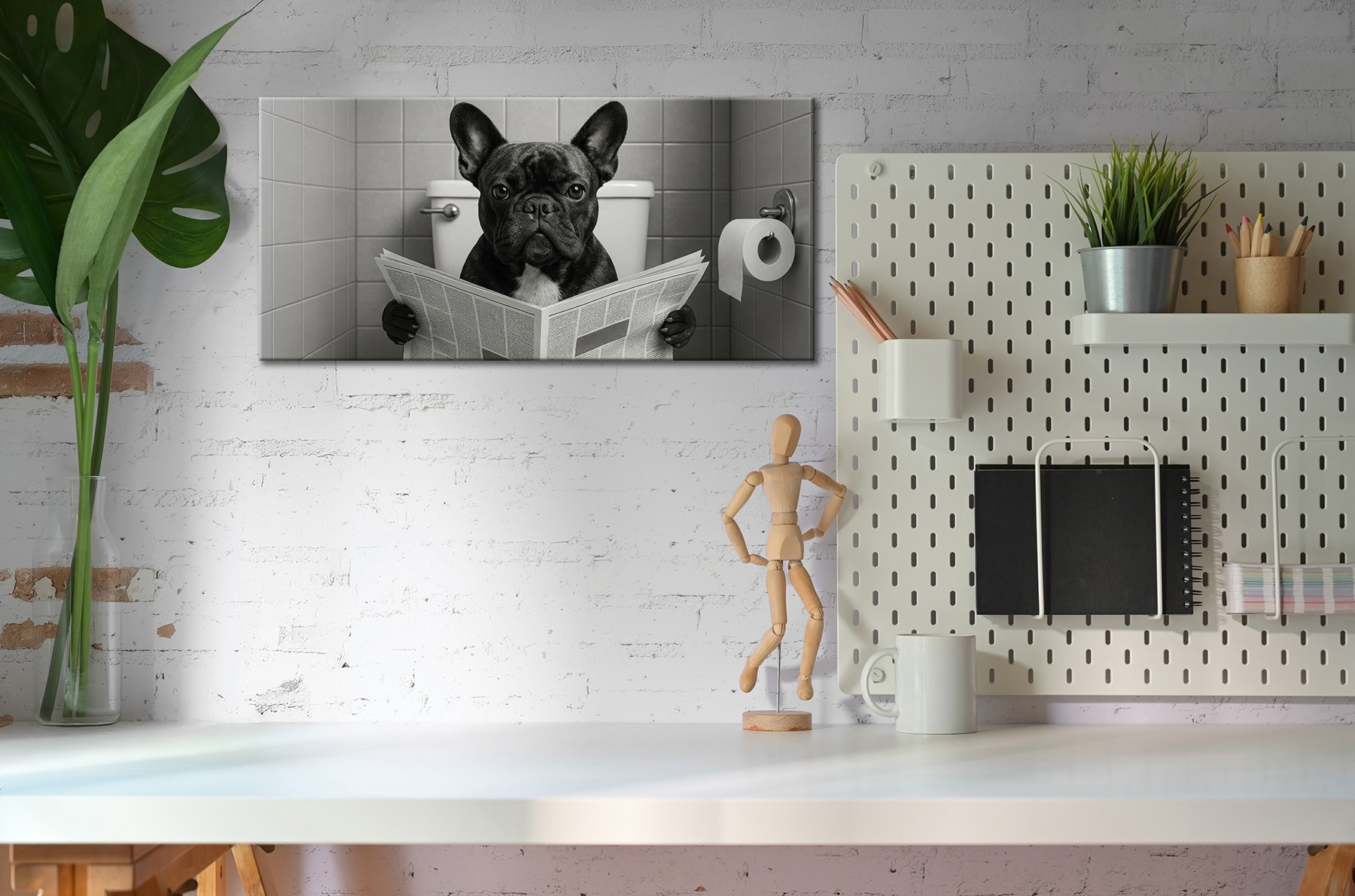 Bönninghoff Bild »WC HUND 33x70 cm – Leinwandbild Keilrahmen Deko modern«