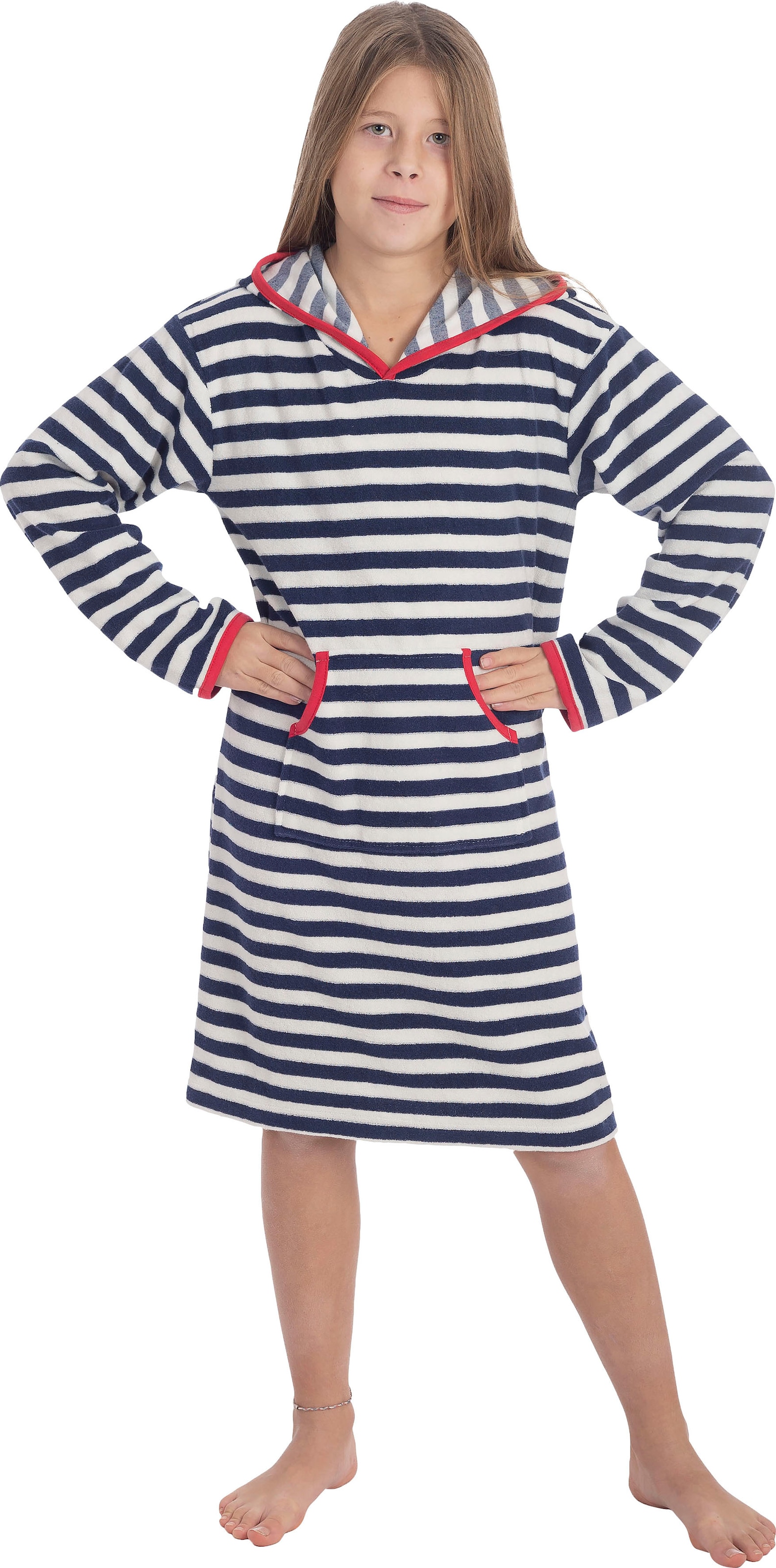 Wewo fashion Kinderbademantel »8017, ideal für Sauna & Spa, Hotelbademantel, Morgenmantel«, (1 St.), für Mädchen & Jungen, Badekleid, mit Kapuze & Känguru-Tasche