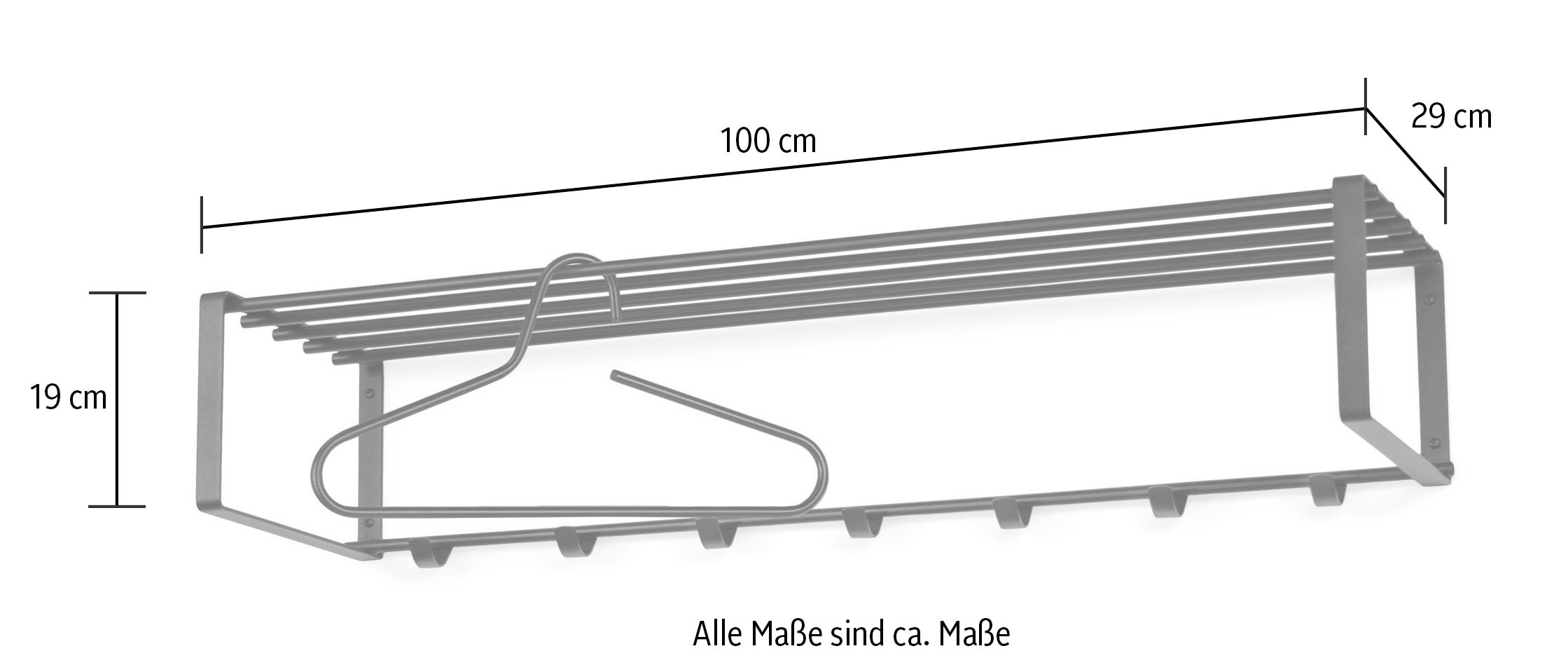 Spinder Design Garderobenleiste, Metall, Zeitlos, Breite 100 cm, Stange, 7 Haken
