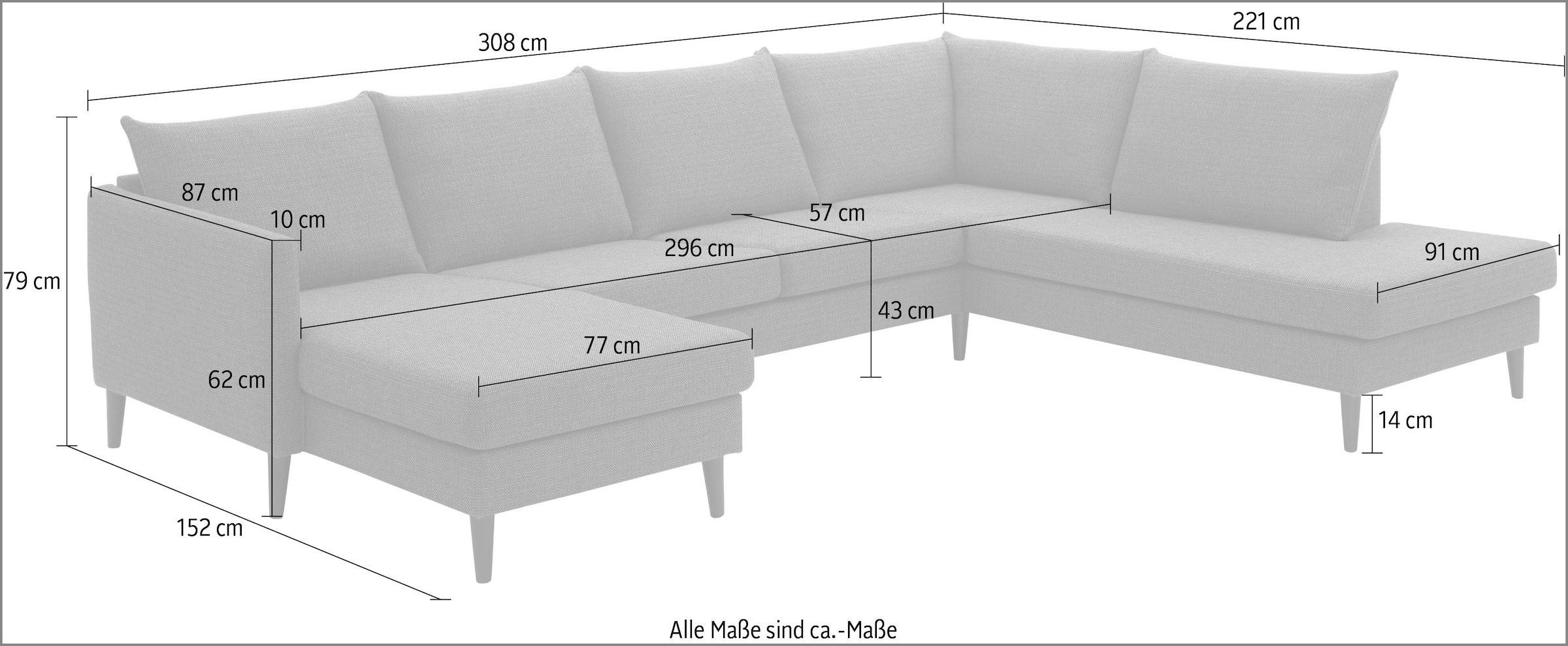 ATLANTIC home collection Wohnlandschaft »Rekvik U-Form«, mit Wellenunterfederung, mit Massivholzfüßen