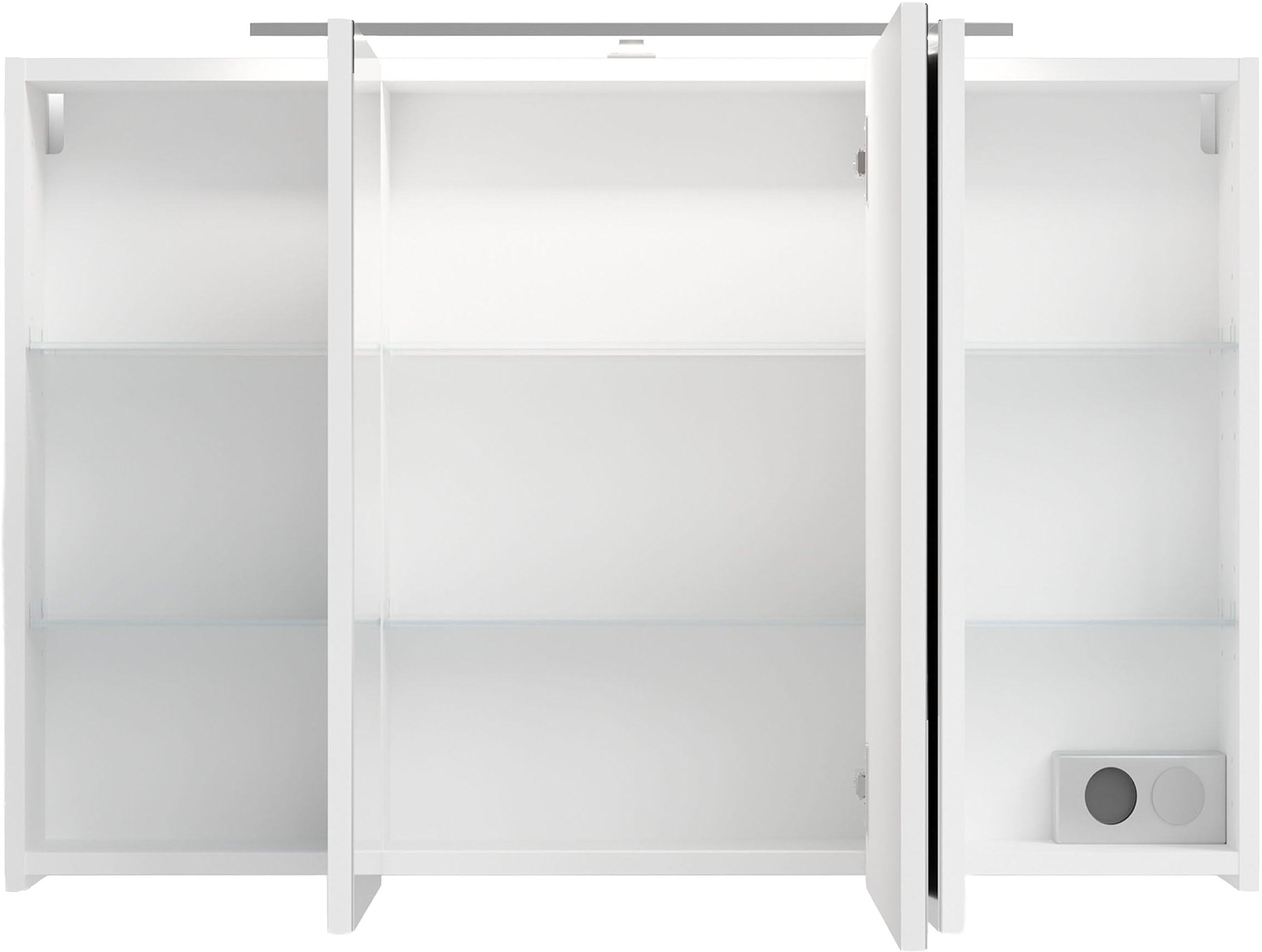 byLIVING Spiegelschrank »Serie Spree, in vielen Breiten erhältlich« Soft-Close, LED Beleuchtung mit Schalter- und Steckdosenbox