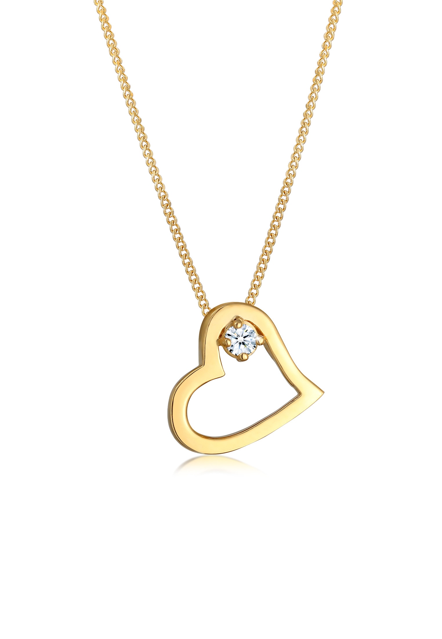 Collierkettchen „Herz Verbunden Diamant (0.03ct) 585 Gelbgold“ Gold + weiß 0.03 ct mit Diamanten 45 – 0.03 ct mit Diamanten