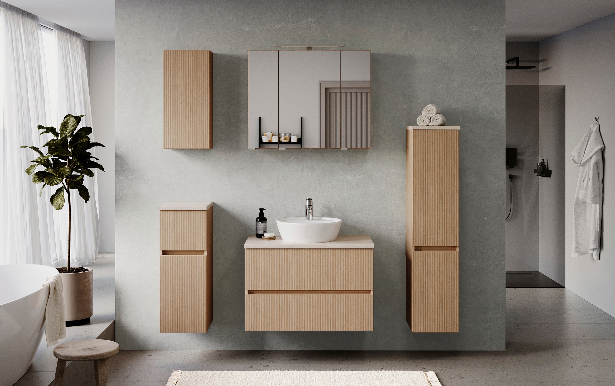 welltime Badmöbel-Set »EIXO, 5tlg.-Set: Spiegelschrank, Waschtisch und Beim günstig online kaufen