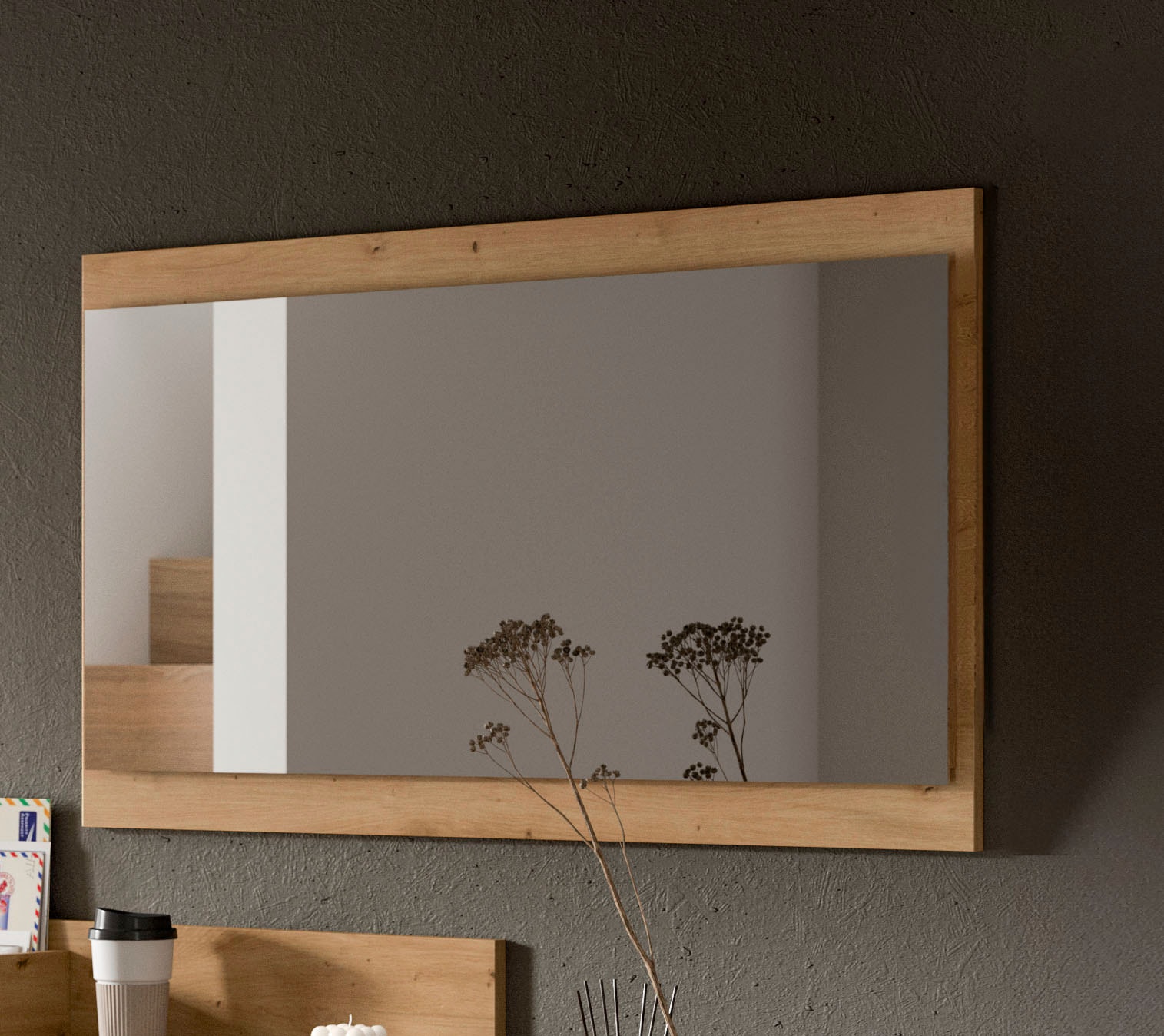INOSIGN Wandspiegel »EVRID, Breite 110 cm, Rahmenoptik, farblich abgesetze Trägerplatte«, (inklusive Beleuchtung), Spiegel, Garderobenspiegel, Flurspiegel, Dielenspiegel, Spiegelpaneel