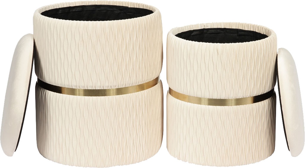 Kayoom Polsterhocker »Hocker Zora 425 2er-Set, Praktischer und versteckter Stauraum«, (Set, 2 St.), 2er-Set mit Stauraum, ineinander stapelbar, goldener Ring
