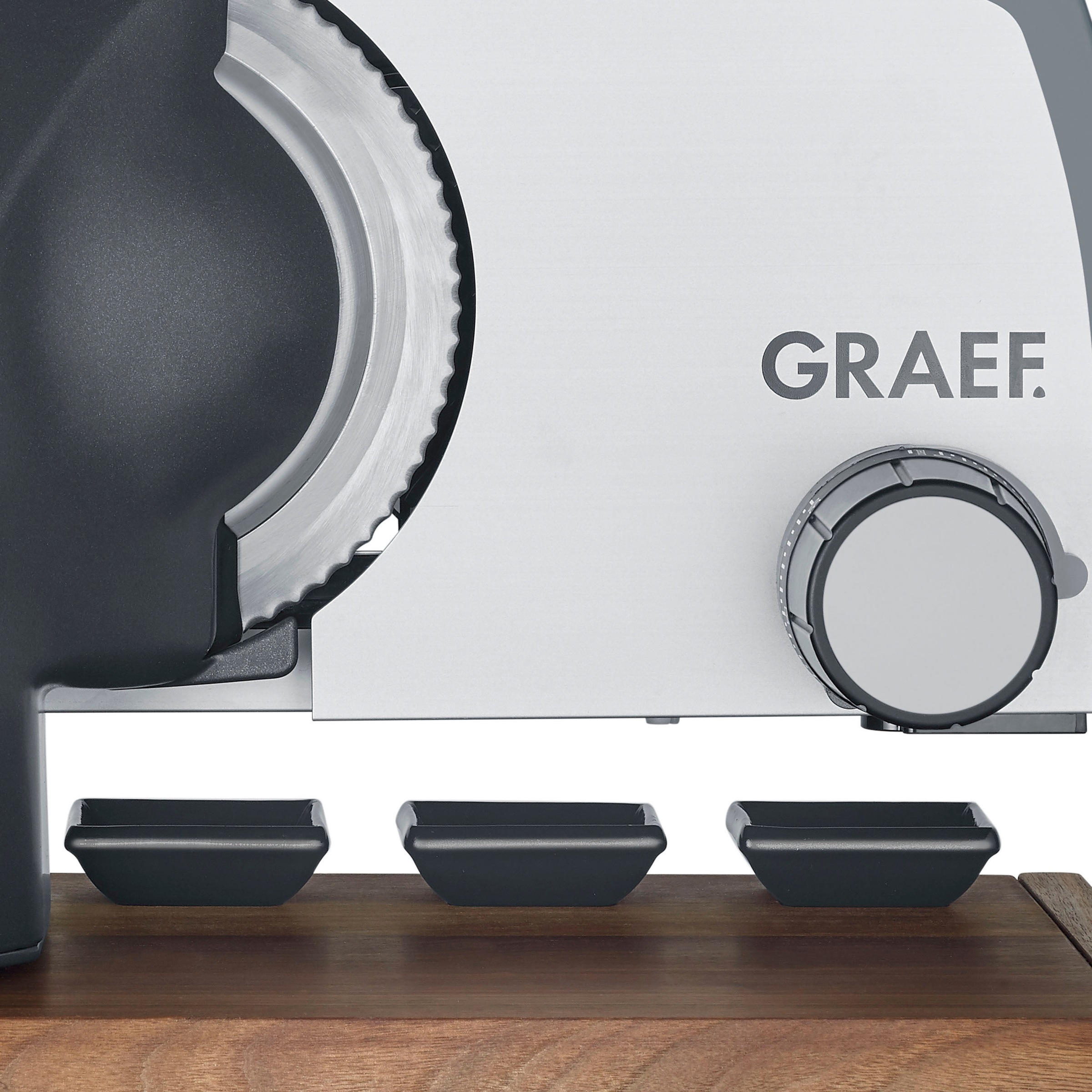 Graef Allesschneider »ICONIC²³ S55006«, 170 W, mit Walnussholz-Schneidbrett, 3 Dip-Schälchen aus Porzellan
