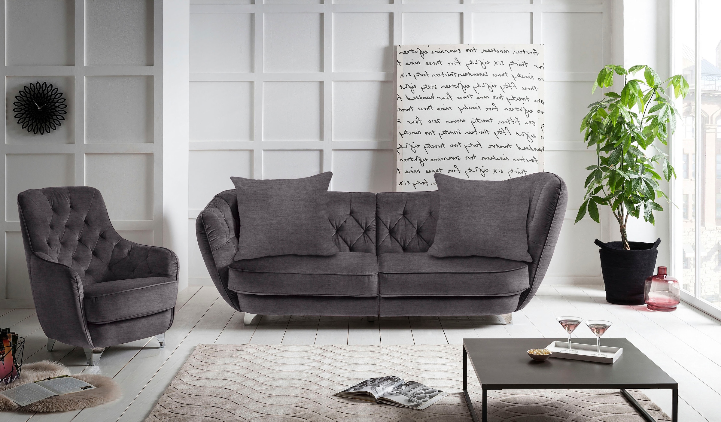 Leonique Big-Sofa »Retro«, stylischer Hochlehner
