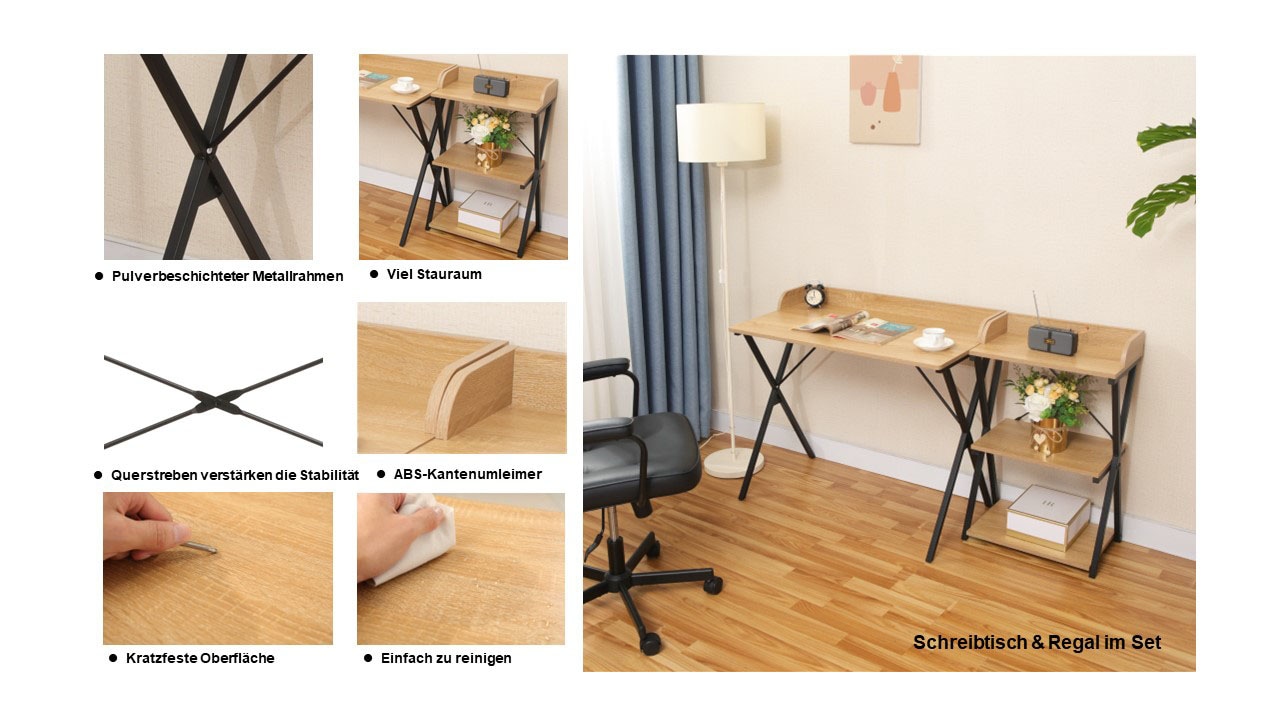 Home affaire Büromöbel-Set »Forres, bestehend aus Schreibtisch & Regal«, (2 tlg.), Metallgestell, einzeln stellbar, FSC®-zertifiziert