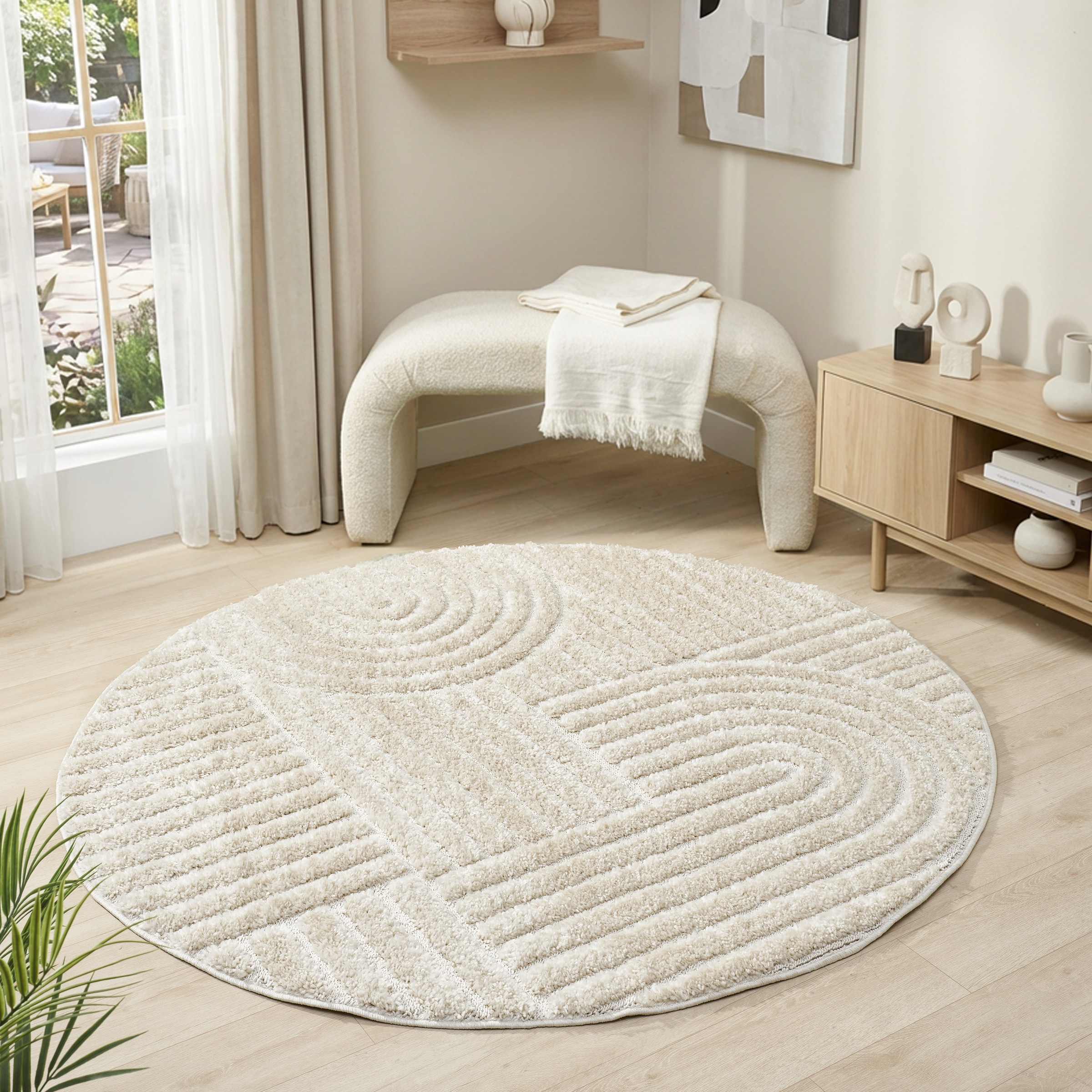 OTTO home Teppich »Jonne, Boho-Design, Scandi, Designteppich« rund 20 mm Höhe Hoch-Tief, 3D Optik, skandinavischer Stil, Wohnzimmer, Schlafzimmer