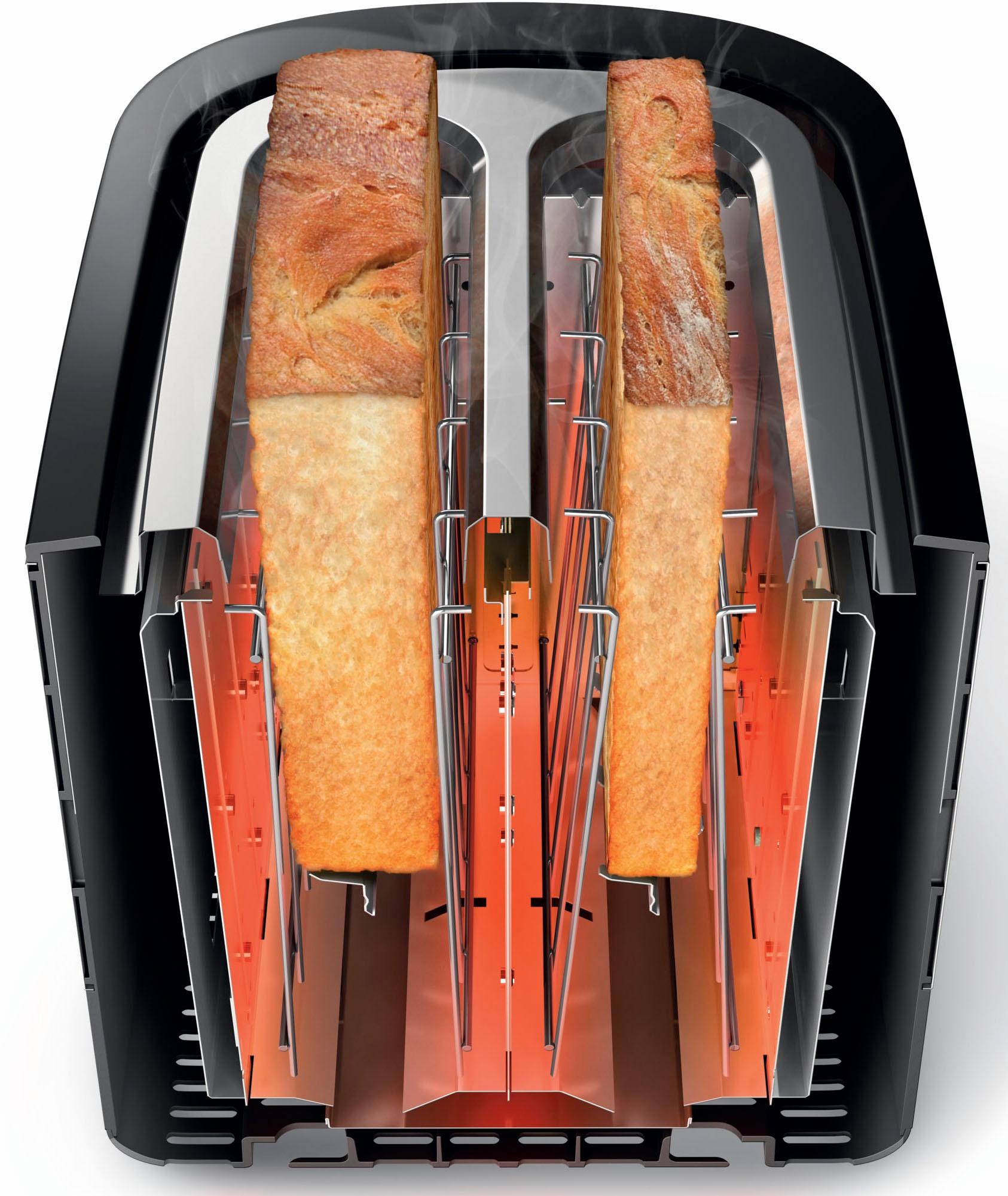 Philips Toaster »HD2637/90 Viva Collection«, 2 kurze Schlitze, für 2 Scheiben, 950 W, Brötchenaufsatz, Krümelschublade, 7 Bräunungsstufen, Silber