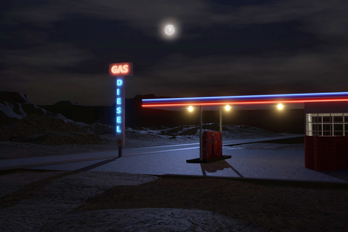 Papermoon Fototapete »RETRO TANKSTELLE-ROUTE 66 3D DESIGN AUTOS MOTORRAD XX günstig online kaufen