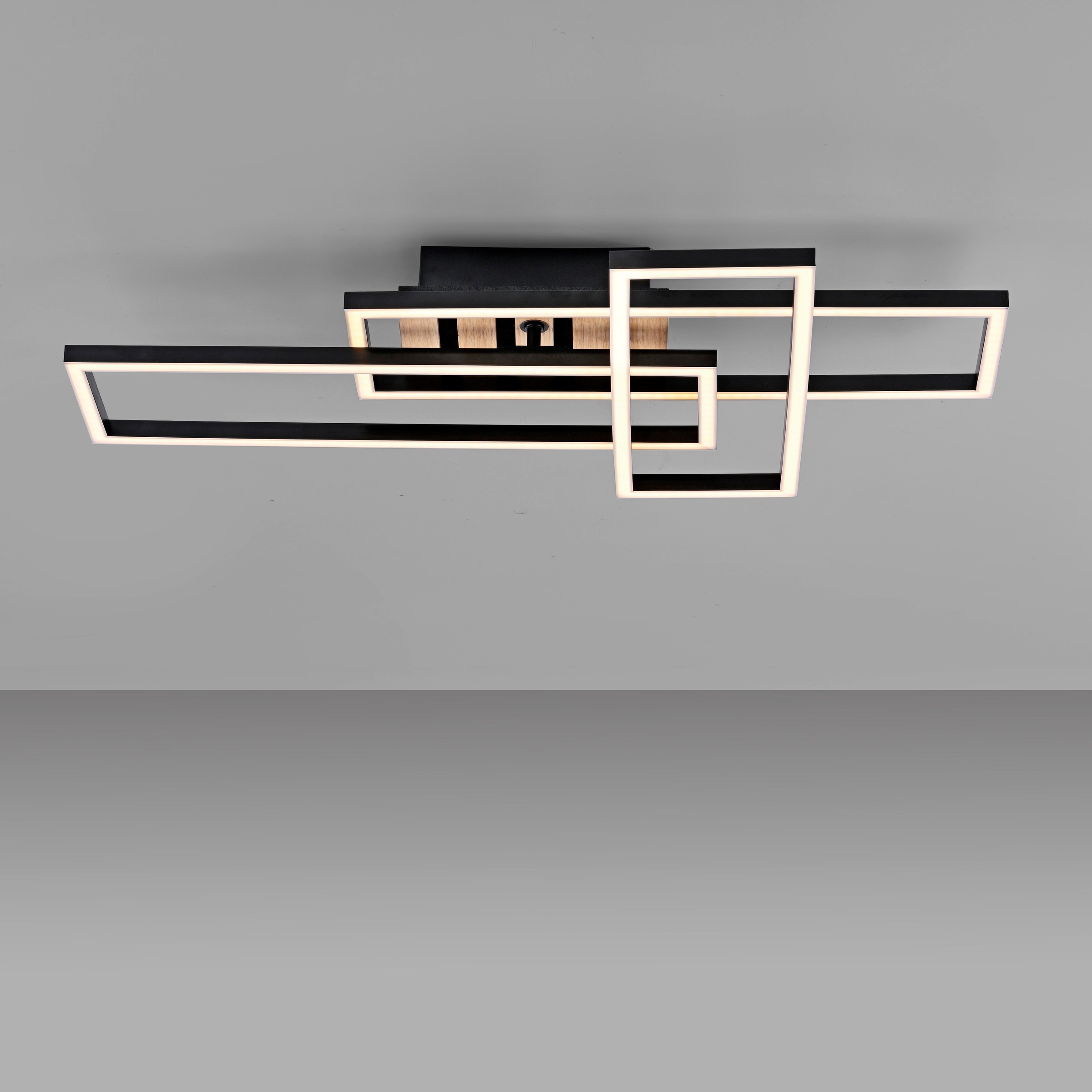 JUST LIGHT LED Deckenleuchte »AKUSTIKA« LED-Board 1 Stk. Warmweiß Eichenfurnier und schwarz, Rahmen drehbar