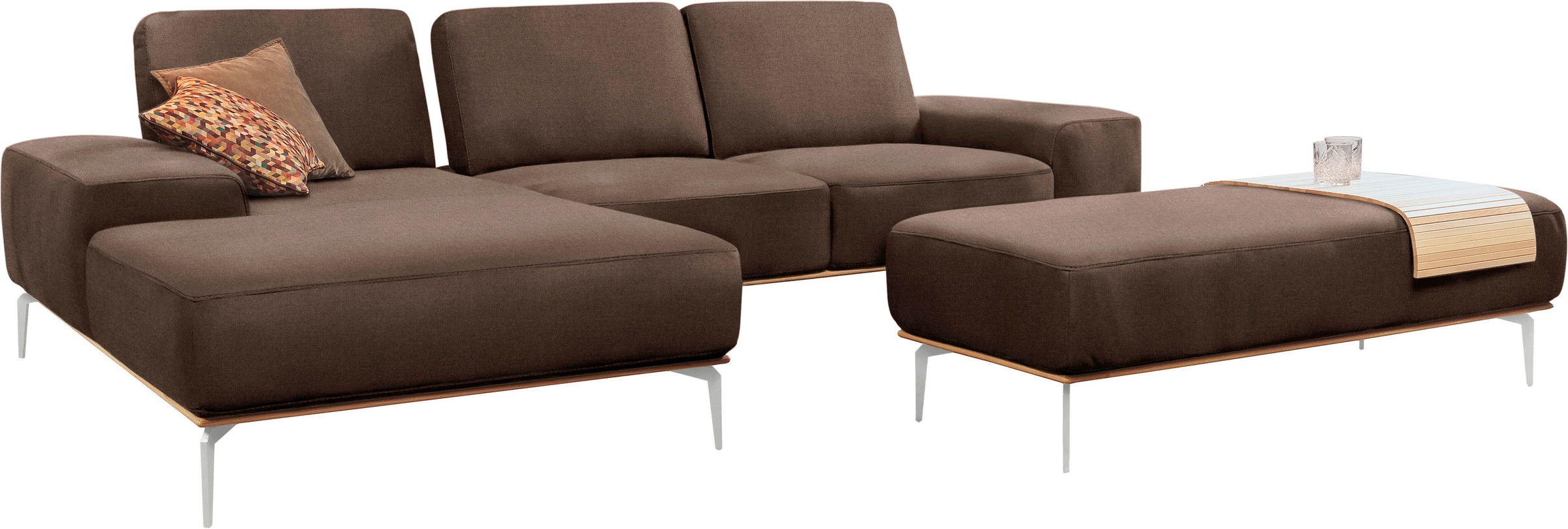 W.SCHILLIG Polsterhocker »run«, mit elegantem Holzsockel, Füße in Chrom glänzend, Breite 150 cm