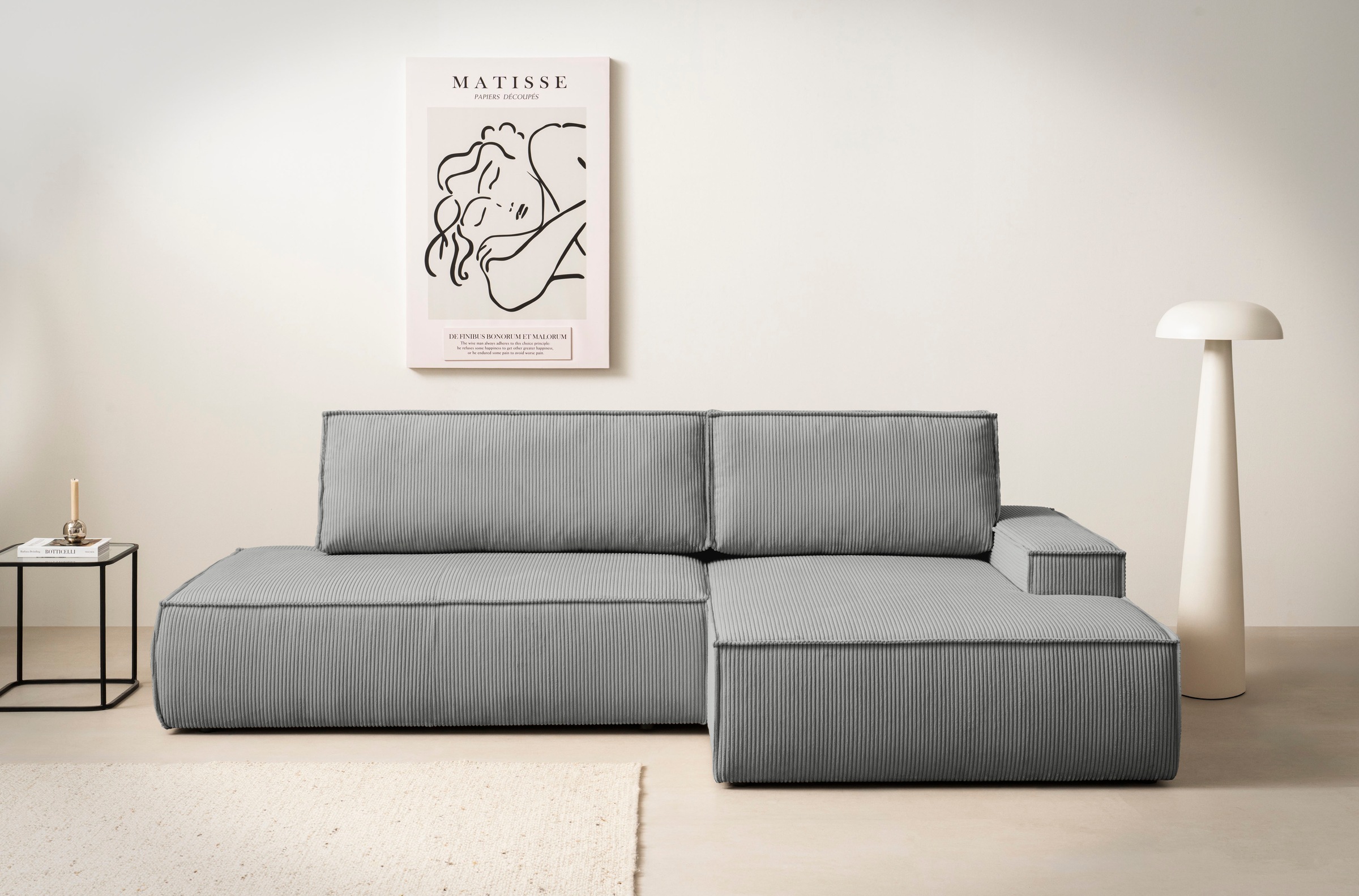 Home affaire Ecksofa »SHERWOOD, Schlafsofa in L-Form offen (275cm), Cord, Leinenoptik«, Schlaffunktion und Bettkasten, Kedernaht, hoher Sitz- & Liegekomfort